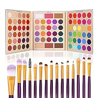 Vista 1 de UCANBE Paleta de sombra de ojos de maquillaje + juego de 15 pinceles, paleta de maquillaje pigmentada de 86 colores con pinceles, paletas