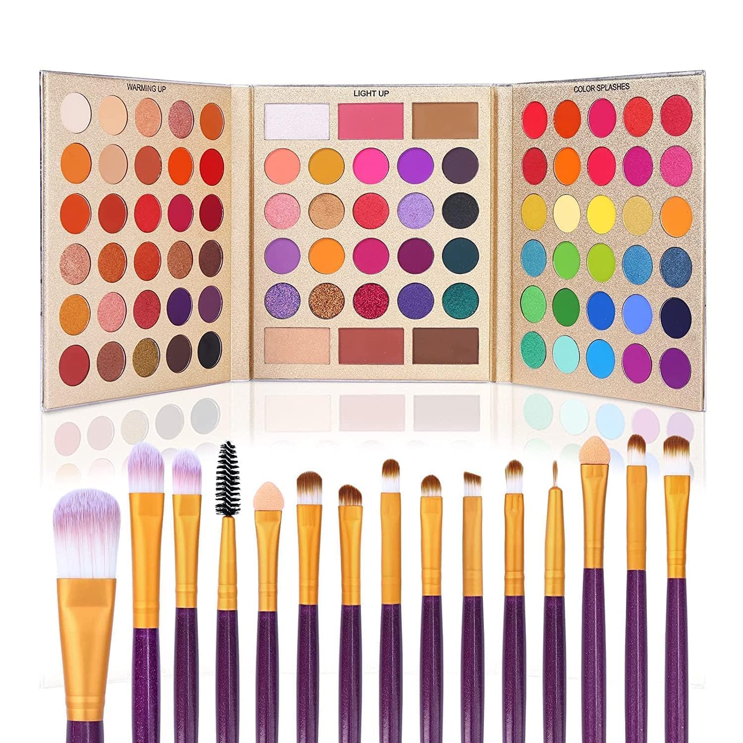 UCANBE Pro Eyeshadow Palette + 15 Pcs Makeup Brush Set,Pigmented Makeup Pallet with Brushes, Matte Shimmer 86 Colors Gift Set,Eye Shadow Highlighters Contour Blush Powder Cosmetic Kit-image-39