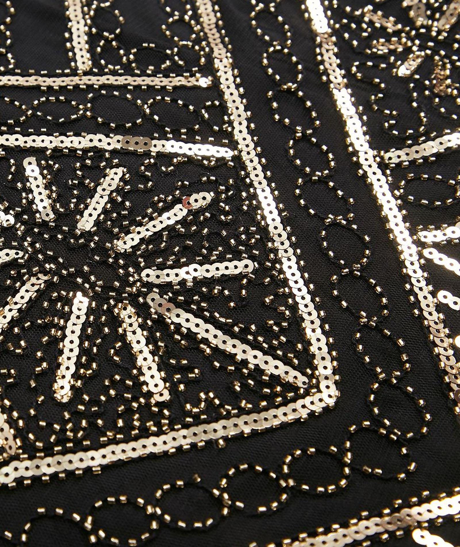 HAHAEMMA - Robe - Style des années 1920 - Pour femmes - Motif : paon - Garçonne - Charleston - Gatsby - Paillettes - Ourlet à pompons - Pour cocktail et bal des finissants