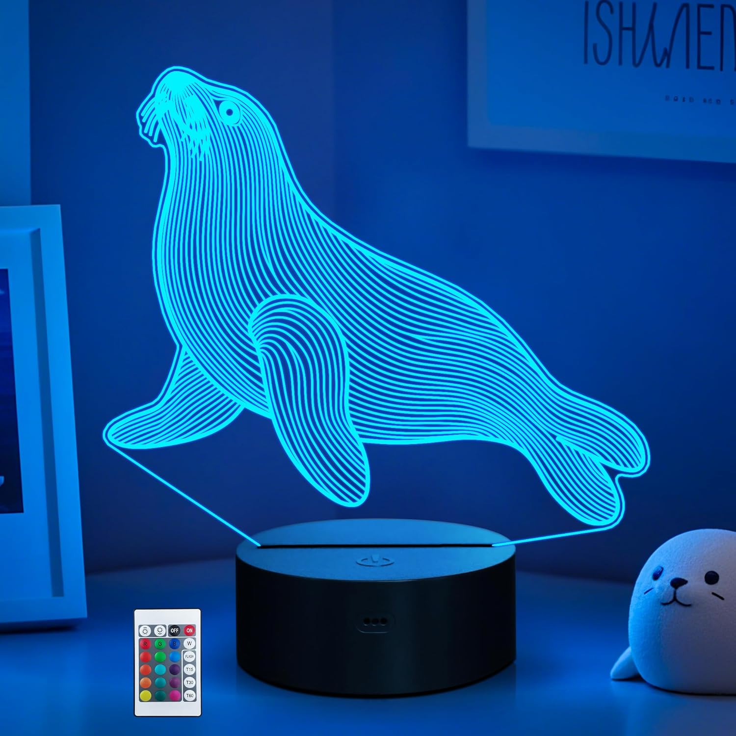CoolGift Mart Seal Night Light, 3D LED Optical Illusion Seal Lamp with Remote Control and Timer, Xmas Birthday Gifts for Kids Adults