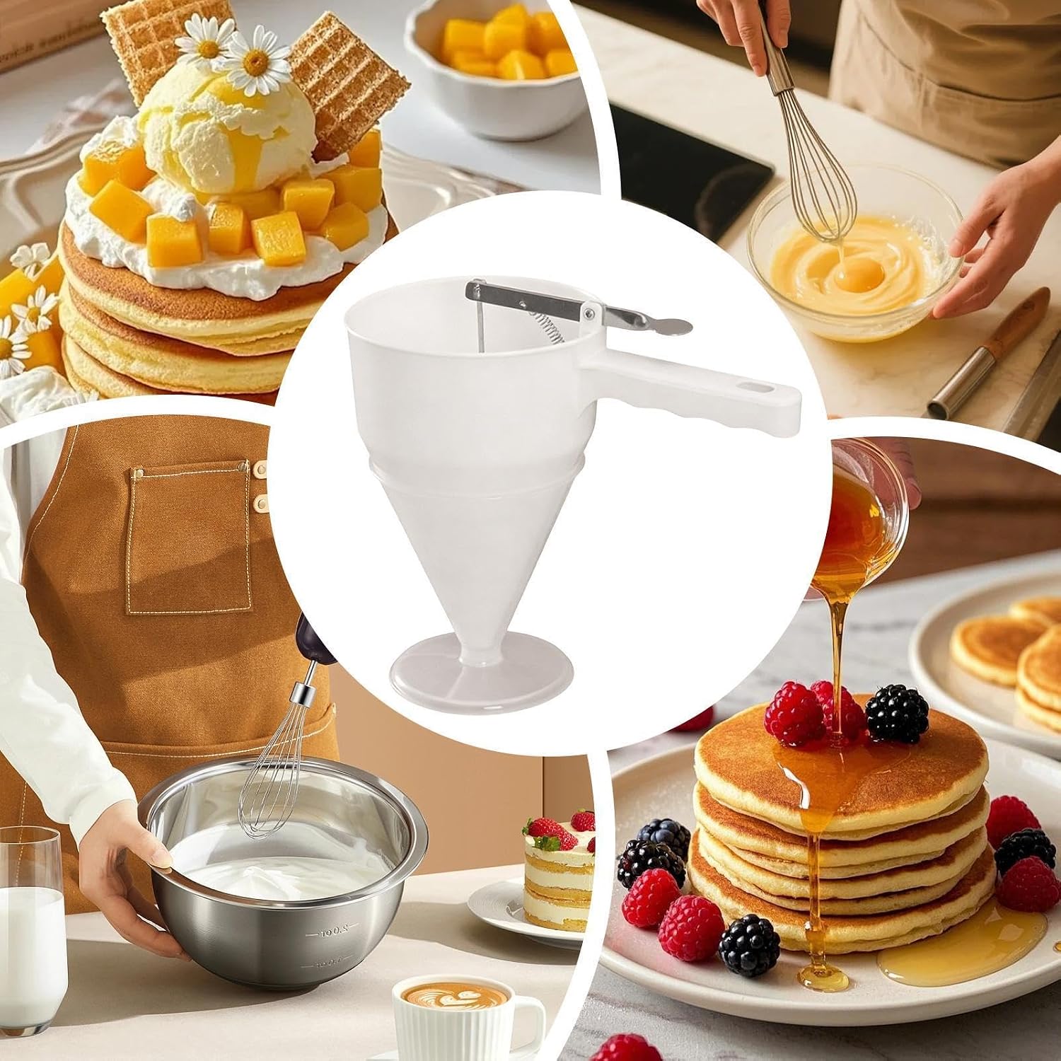 Waffle Batter Dispenser 1200ml Funnel Muffins Maker with Base