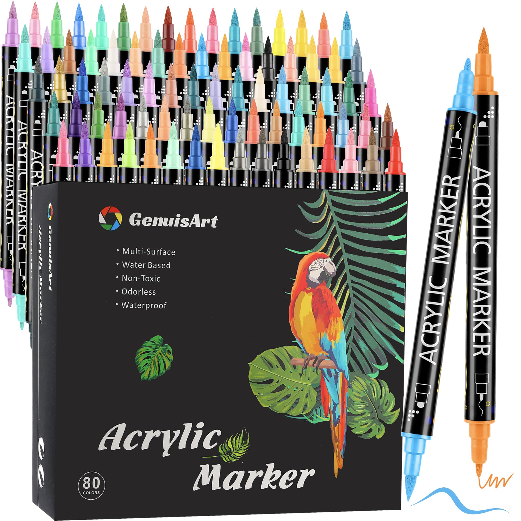 Rotuladores Acrílicos, 80 Colores de Marcadores Acrílicos Doble Punta Permanentes para Pintura de Roca, Papel, Madera, Huevo, Lienzo, Secado Rápido, No Tóxico y Sin Olor