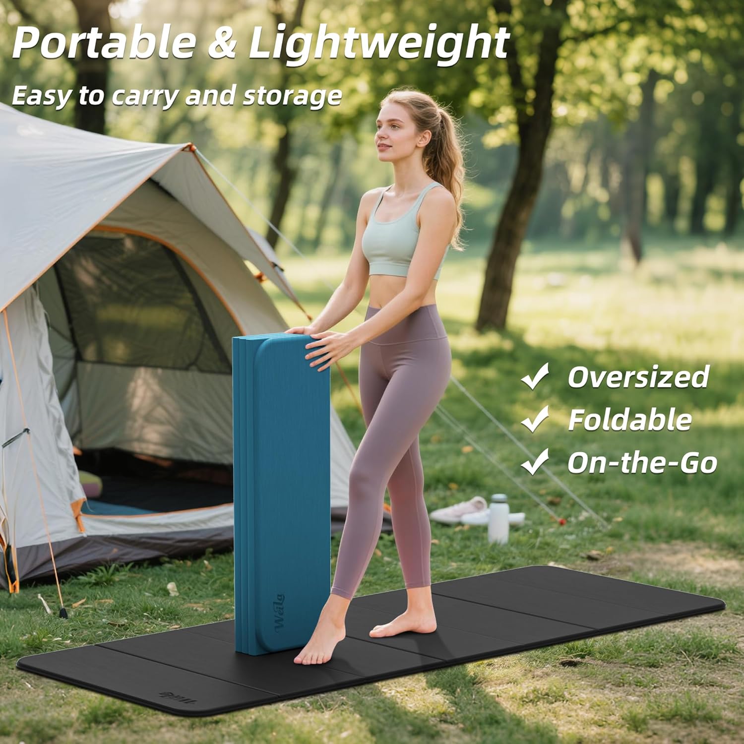 Foldable Yoga Excercise Mat 71"L x 24"W, Odourless Light Weight POE Mat For Home Fitness and Gym Workouts, 1/4 inch Non-slip design for All Types of Yoga Pilates Linen - Image 7