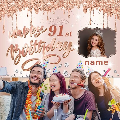 Vista 15 de Cartel personalizado de decoración de cumpleaños 91 con temática de castillo y princesa, pancarta de tela personalizada para suministros de fiesta