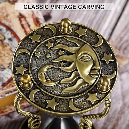 Miniatura 2 de SuLiao Reloj de arena con temporizador de 60 minutos reloj de arena de latón con grabado de sol y luna, reloj de arena negra de metal de 60 minutos,
