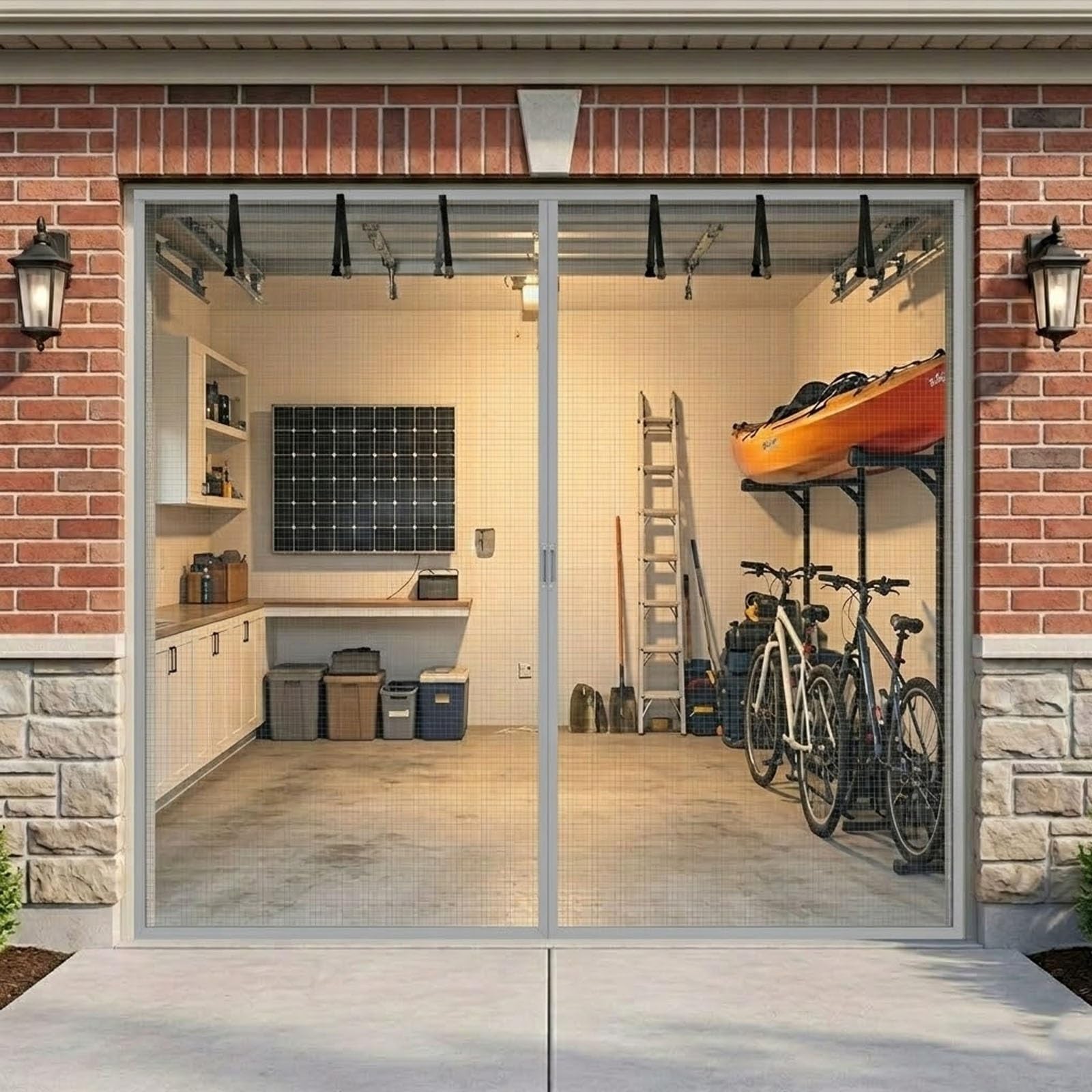 Voirda Gray Garage Door Screen 215X245cm-558X248cm, Magnetic Heavy Duty Fly Net For 1 Car Garage, Hands Free Anti Mosquito Screen Mesh With Weighted Bottom, Easy Assembly Mesh For Balcony(,270X220cm(Wxh))