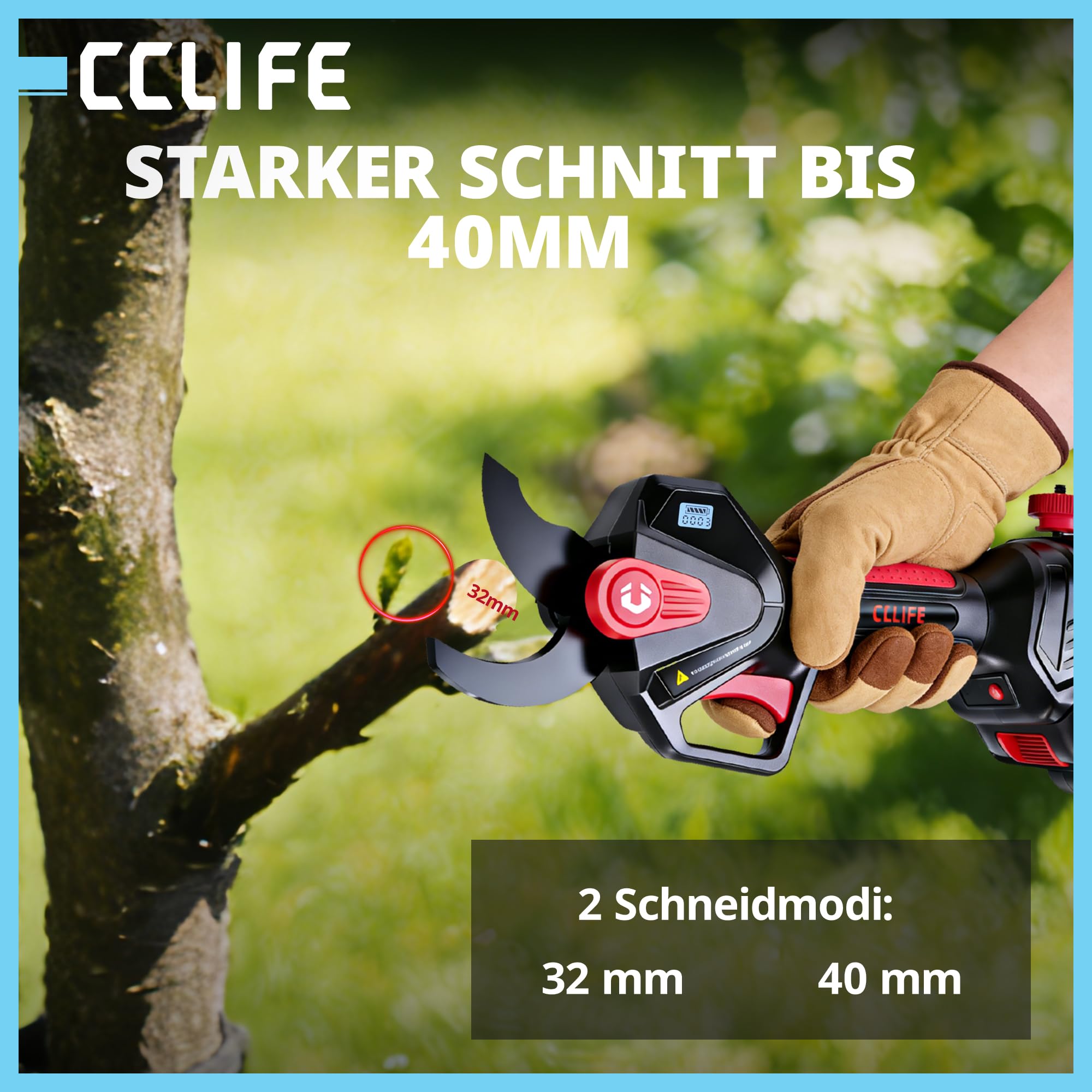 CCLIFE Akku Astschere 2-in-1 Set mit 2M Teleskopstange bis 40mm Schnittdurchmesser Kompatibel mit Makita 18V/20V (ohne Akku)