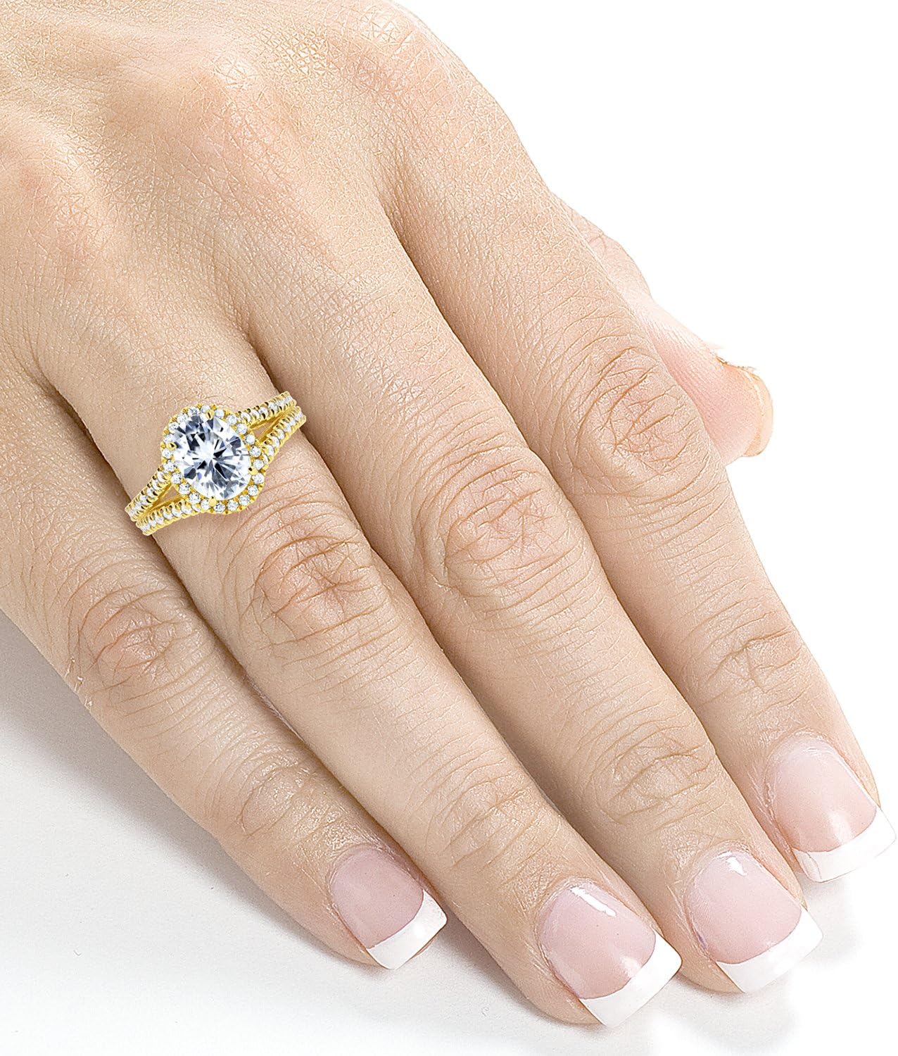 Kobelli Oval Moissanite Halo Engagement Ring 2 CTW 14k Yellow Gold