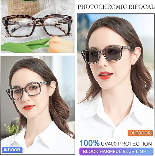 Miniatura 7 de MARE AZZURO Lentes de lectura bifocales fotocromáticos para mujer, bloqueo de luz azul, lectores de sol de gran tamaño, 1.0 1.5 2.0 2.5 3.0 3.5 4.0