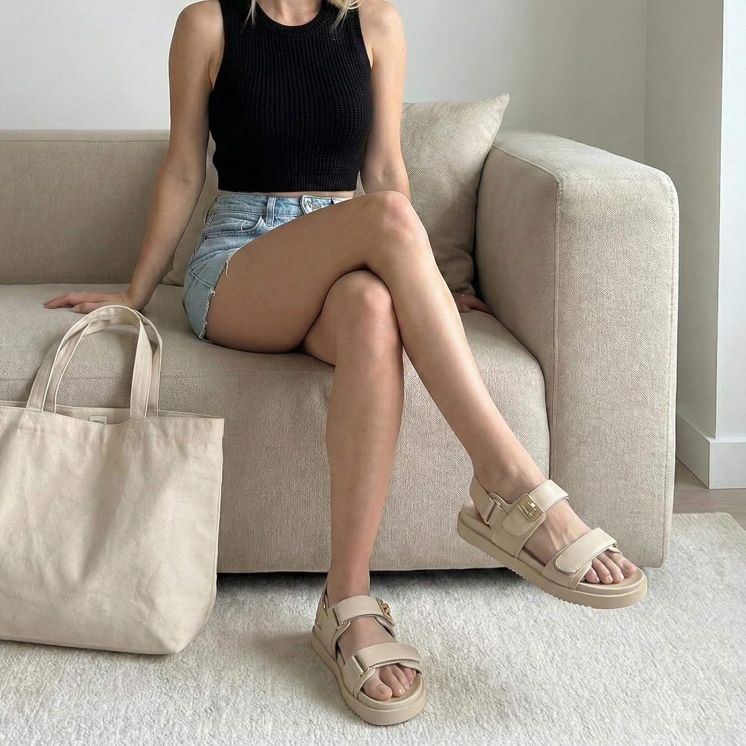 Rihero Women's Flat Sandals Comfort Adjustable Double Strap Slip on Leather Footbed Sandals - Image 3