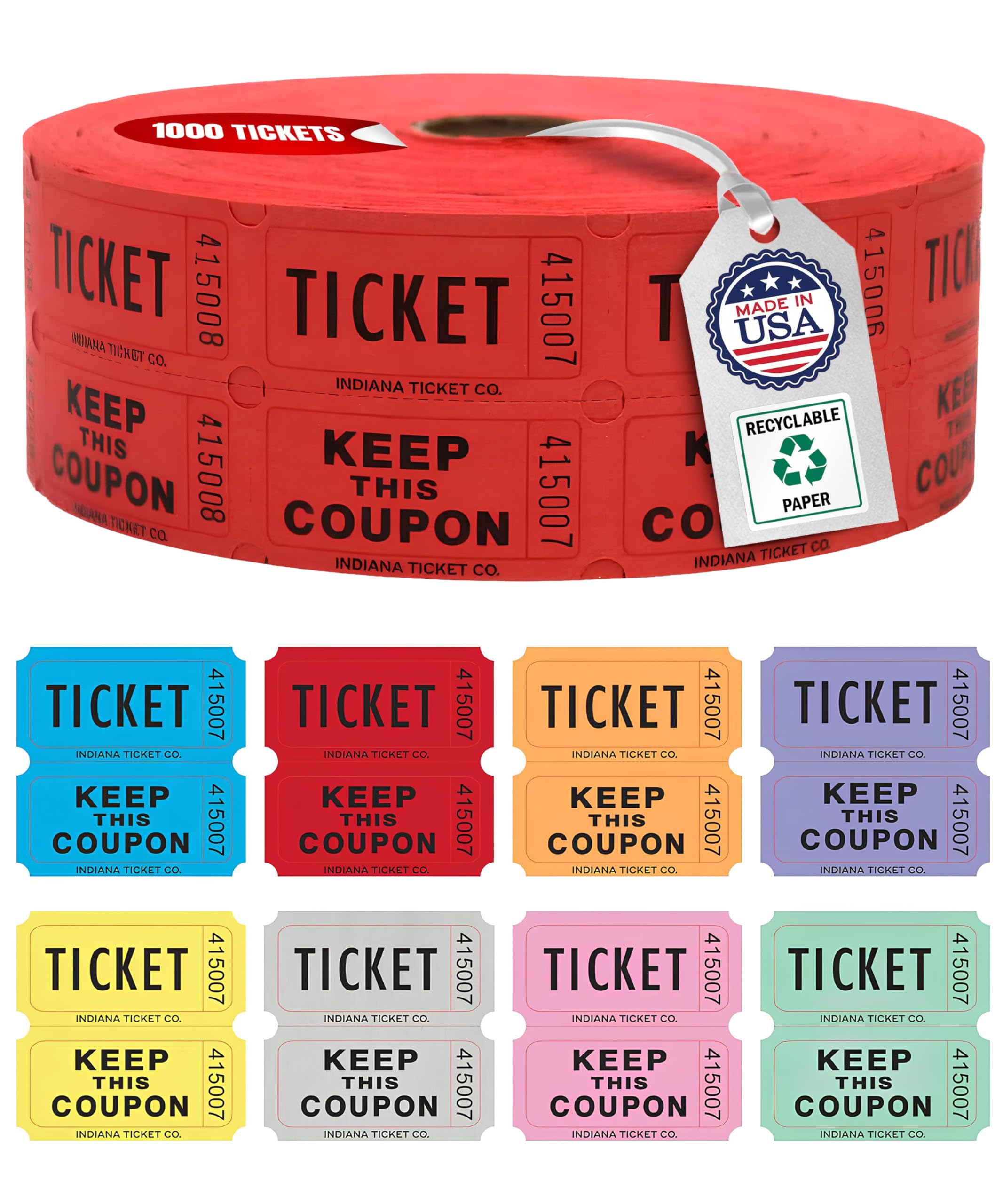 Amazon.com : Red Raffle Tickets Roll, 50/50, 1000 Tickets per Roll