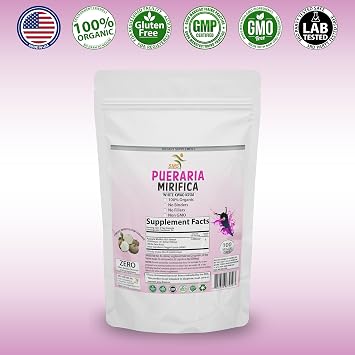 100 Caps Pueraria Mirifica White Extract Powder, 100% 10:1 Potent, Organic, 1,000mg Per Servings, Non GMO from Thailand, Premium Quality, Vegan
