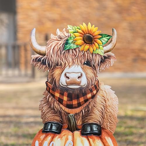 Miniatura 6 de Glitzhome Estaca de metal de 36 pulgadas de alto, diseño de pavo de Acción de Gracias, decoración de otoño con texto en inglés "Give Thank Welcome