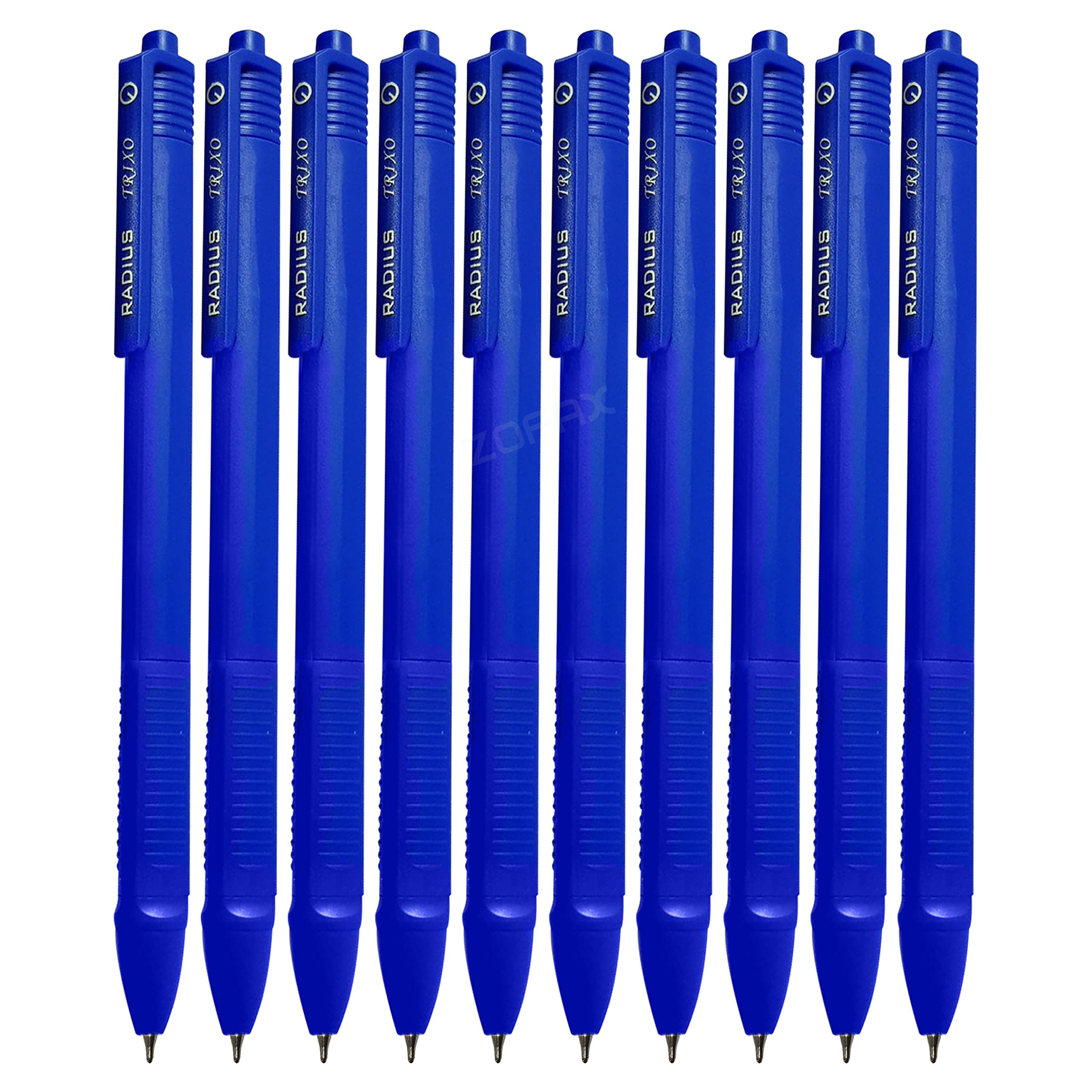 RADIUS Trixo Retractable Ballpoint Pens, BLUE, Fine Point (0.7mm), Pack of 50, Triangular Grip, Smooth Ball Pens, School Office Home Hospital Doctor Nurse Use