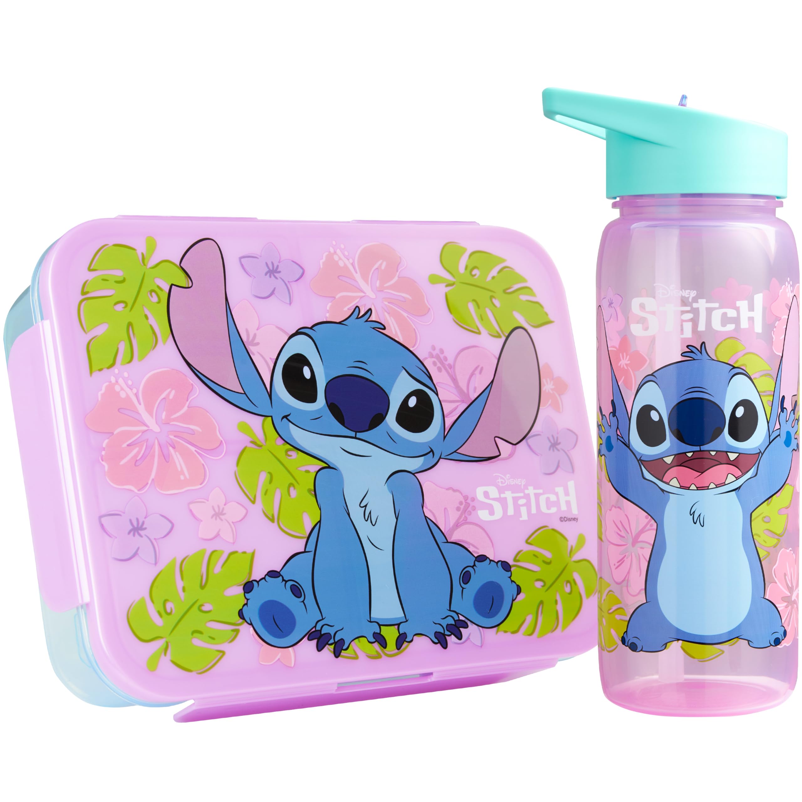 Get Trend Disney Stitch Kids Bento Lunch Box and 640ml Water Bottle Set, BPA-Free Snack Lunch Box with Compartment Set for School, Travel & Picnics, School Supplies Gifts for Girls (Pink Stitch)