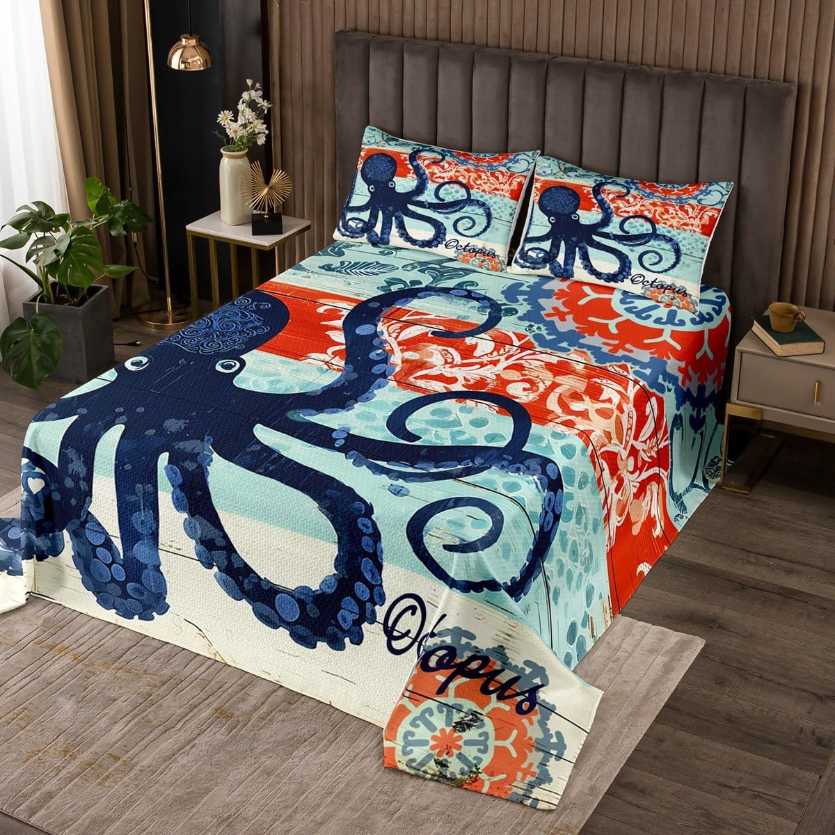 Erosebridal Gradient Boho Bedspread Queen Size Bohemian Ethnic Coverlet Set for Girls Women Tribal Rainbow Orange Teal Blue Quilted Coverlet Soft Luxury Quilted