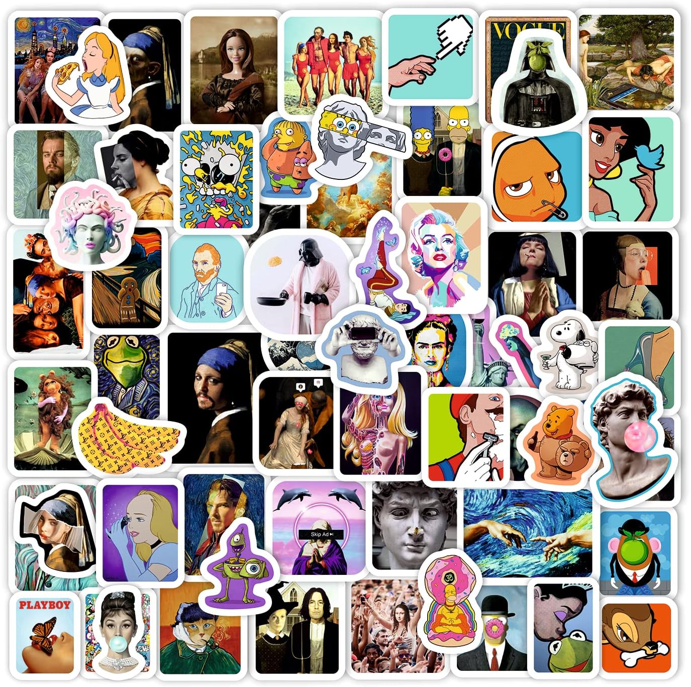 BulbaCraft Pop Culture 111Pcs Stickers - Vinyl, Multicolor, Waterproof, Scratch Resistant, Art History Decals for Laptop, Luggage, School Supplies, Party Favors