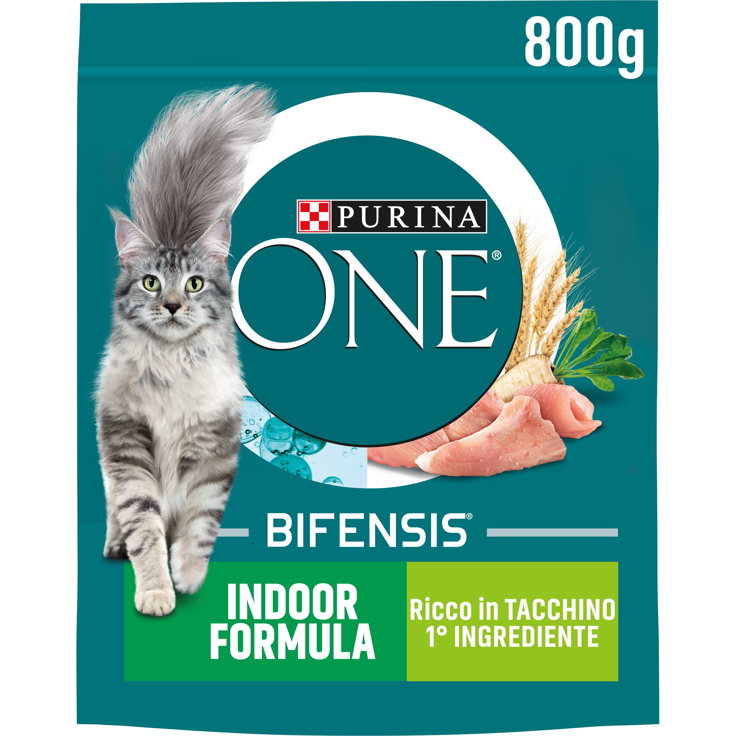 PURINA ONE Bifensis Crocchette per Gatti Adulti Ricco in Tacchino e Cereali Integrali 8 Sacchi da 800g