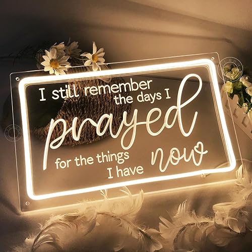 Miniatura 4 de SYLHOME Letrero de luz de neón LED con texto en inglés I Still Remember The Day I Prayed for The Things I Have Now para el hogar, dormitorio,