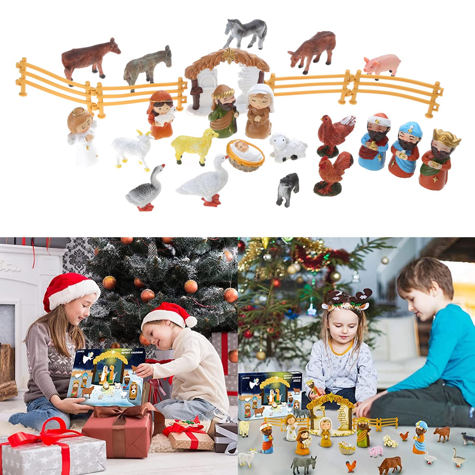 Calendario de Adviento de Navidad con 24 miniaturas de resina, regalo para niños y niñas, adecuado para figuras de belén infantil