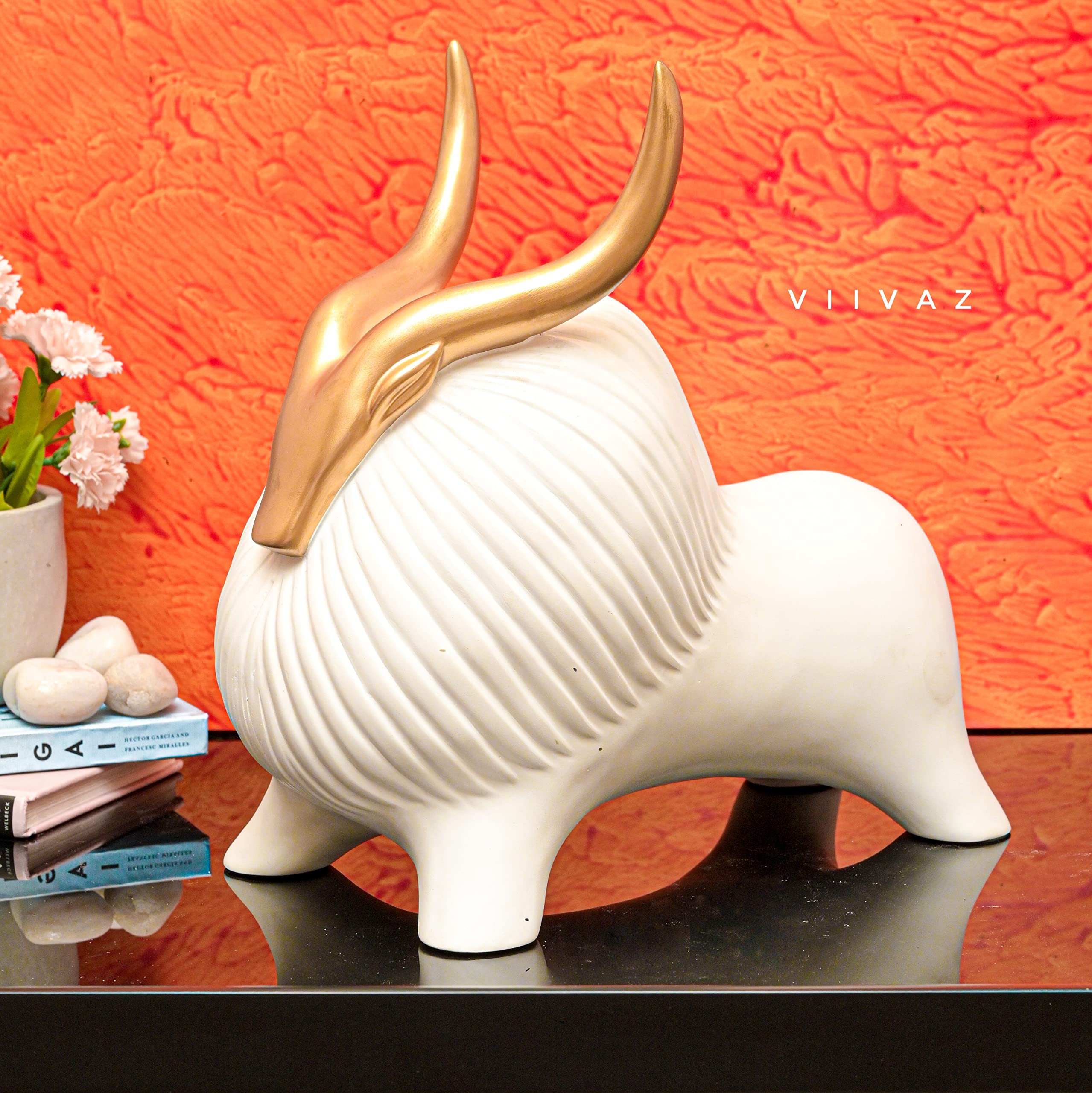 Viivaz Décor Himalayan Golden Horn Yak-White| Yak Showpiece for