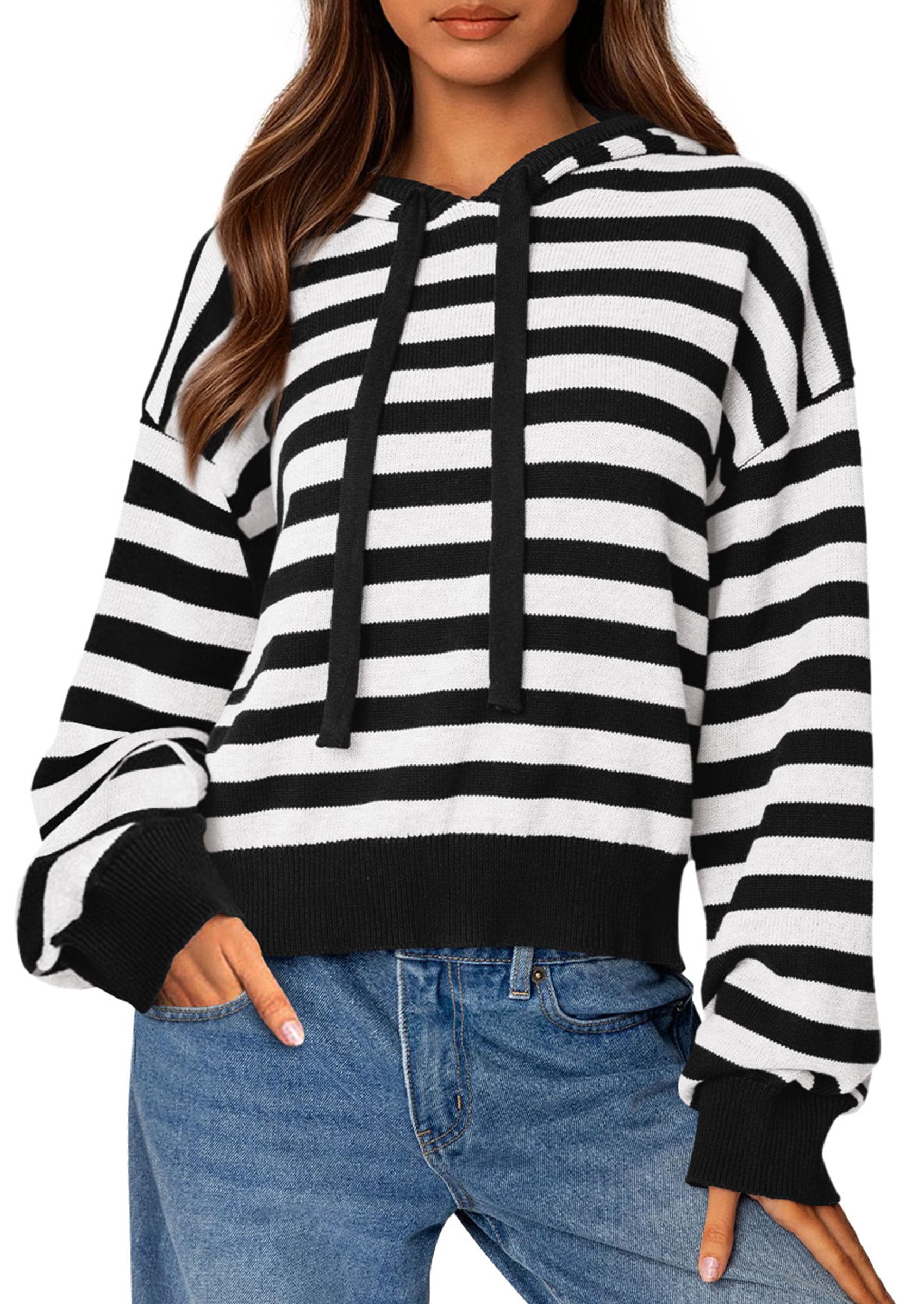 PRETTYGARDEN Womens Striped Sweaters 2025 Fall Pullover Hoodies Y2K Casual Long Sleeve Tops Winter Fashion Clothing