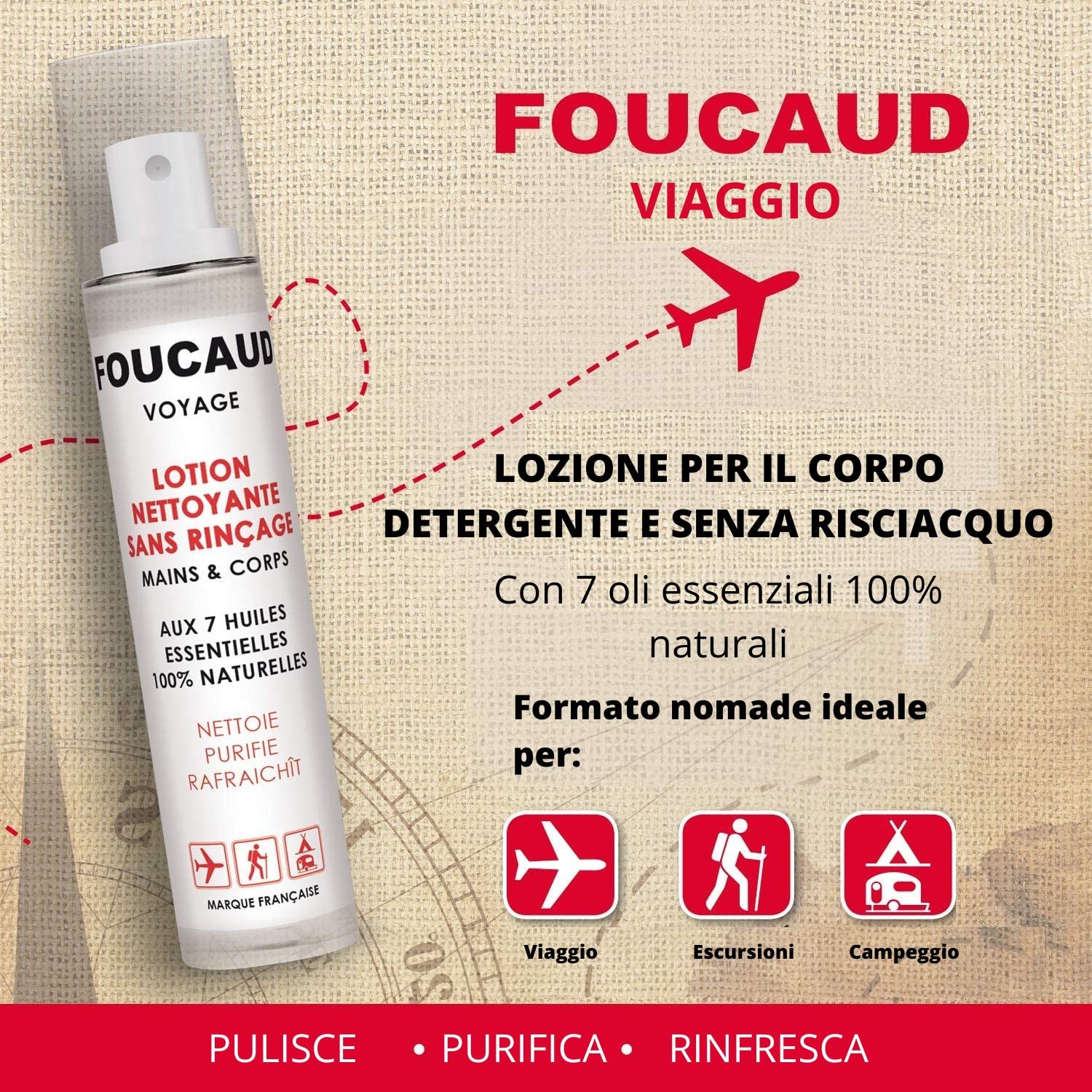 FOUCAUD FRICTION VOYAGE, 12 Flaconi Spray 50 ml, Da Portare con Te, Formato Viaggio, Lozione Dentergente, Igiene, Acqua Micellare, Senza Risciaquo, Mani e Corpo, Concentrato di Oli Essenziali, Foucaud