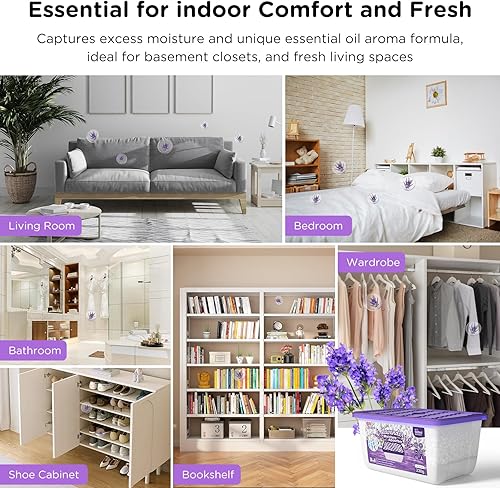 Miniatura 8 de W&E Choice Absorbentes de humedad con aroma a lavanda, deshumidificador portátil para armarios y baños, cocina, absorbente de humedad, eliminador de