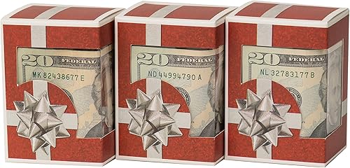 Miniatura 2 de DUNEROLLER Cajas de regalo para dinero en efectivo de Navidad, caja envuelta en rojo y diseño de lazo plateado