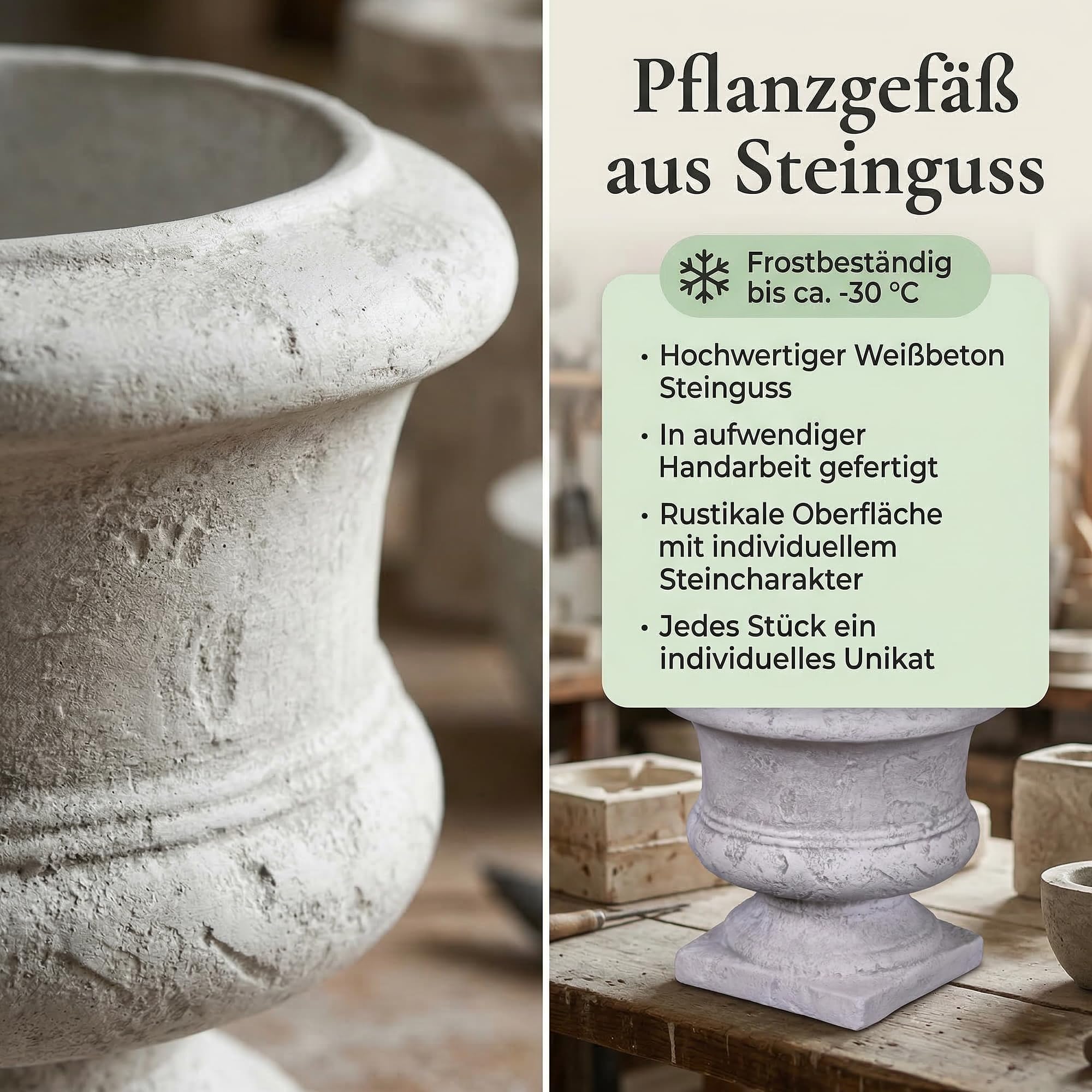 gartendekoparadies.de Rustikaler Pflanztrog aus Steinguss, Pflanzgefäß, H. 32 cm, 7,5 l, 14 kg, Grau, frostsicher für Außenbereich