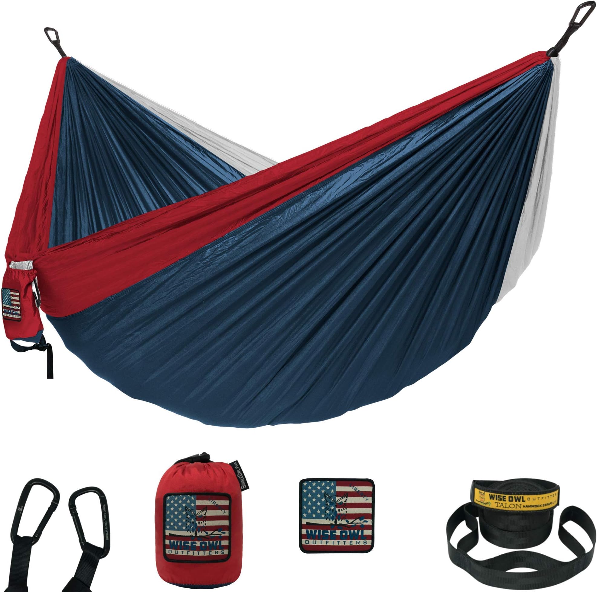 Wise Owl Outfitters Camping Hammock – 500lbs Portable Hammock with Tree Straps - Travel, Backpacking, Hiking, Outdoors Camping Gear - Double
