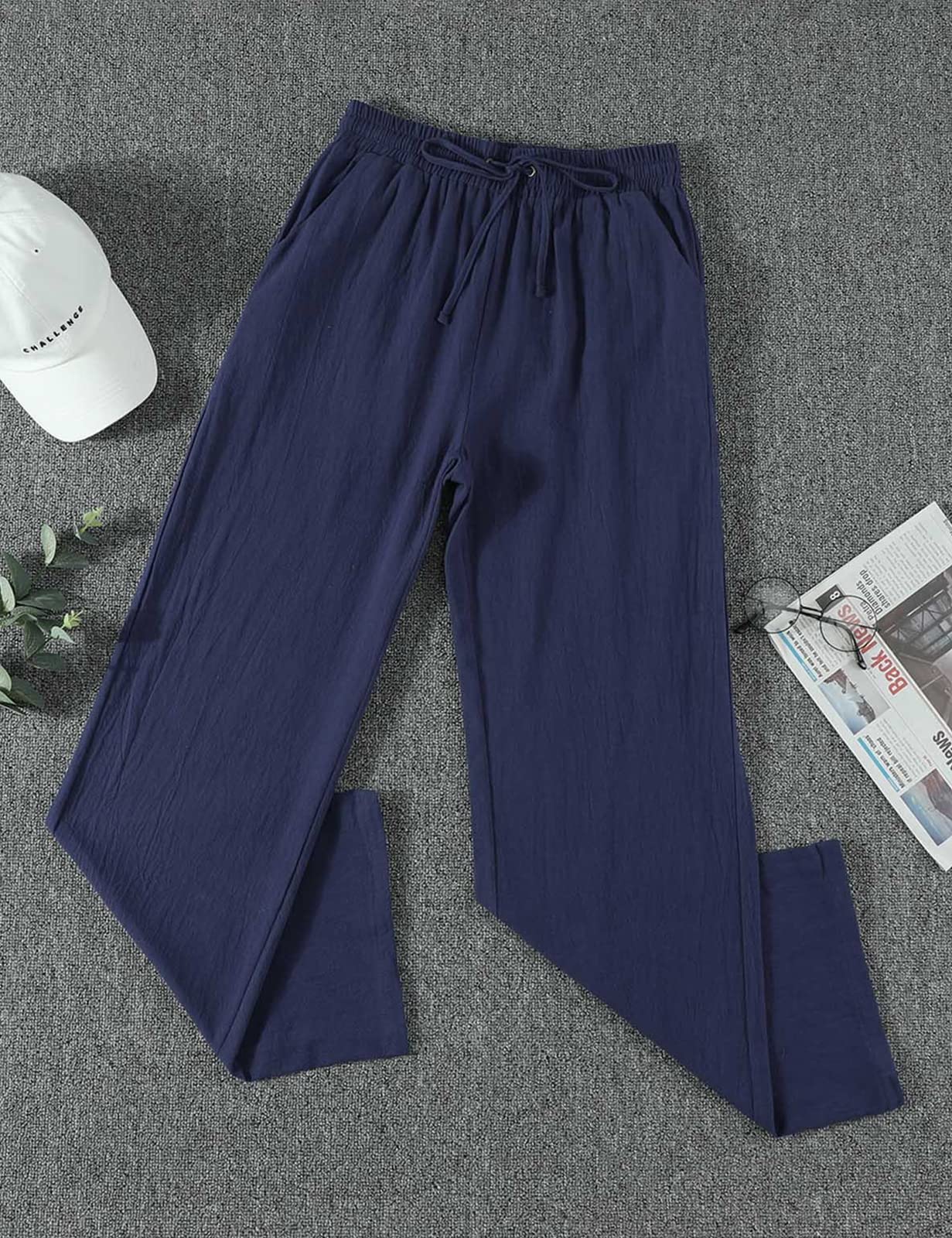 UMIPUBO Pantaloni Donna Estivi Casual Cotone e Lino Lunghi Larghi con Gamba Dritta Elastica con Coulisse Elegante Tinta Unita Pants con Tasche per Ladies