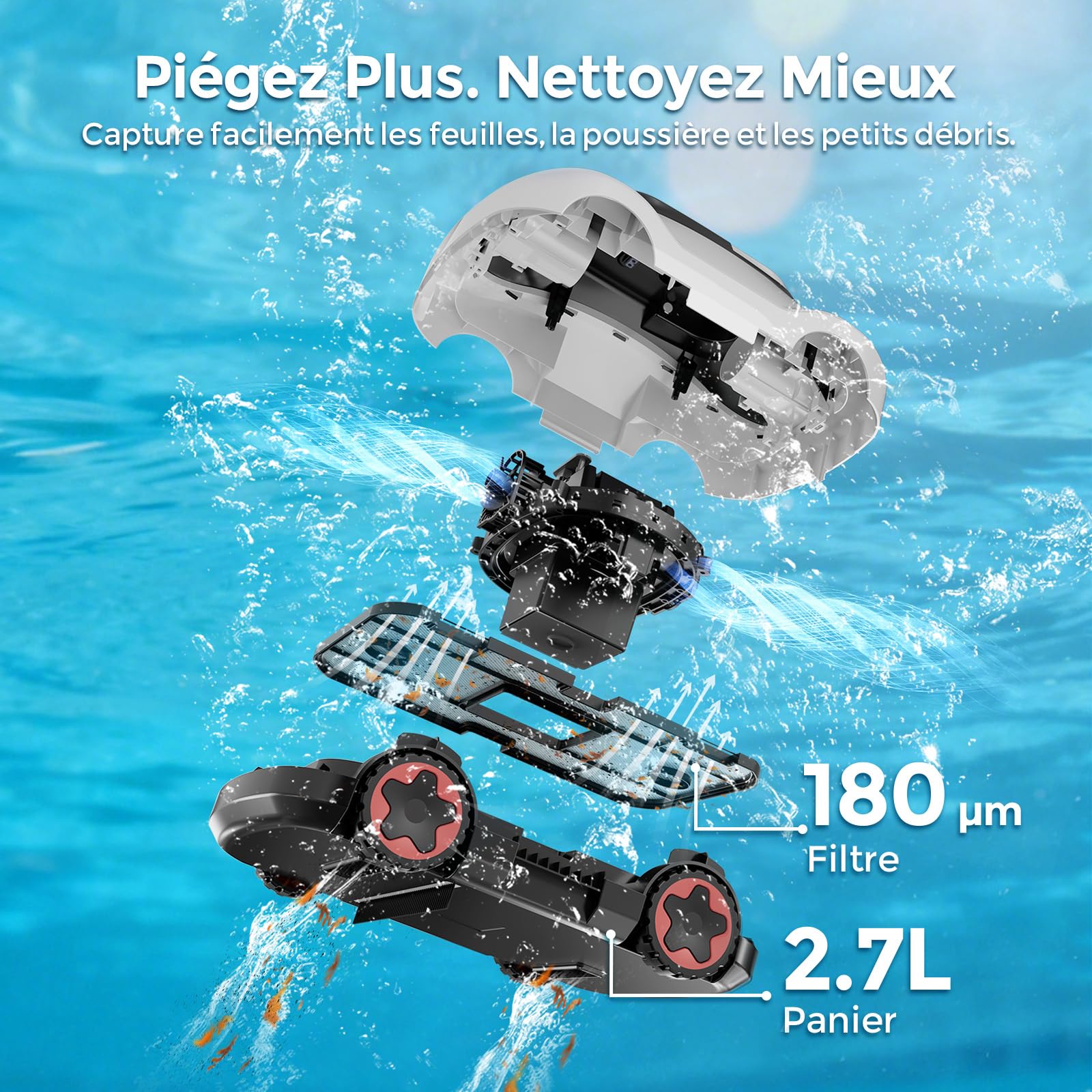 Poolroboter, Kabelloser Poolsauger Akku, Akku Poolroboter Kabellos, 180 Min Laufzeit, Starke Saugkraft, Intelligente Navigation, Ultrafeine Filtration, Auto-Parking, Poolsauger für Aufstellpool 200m²