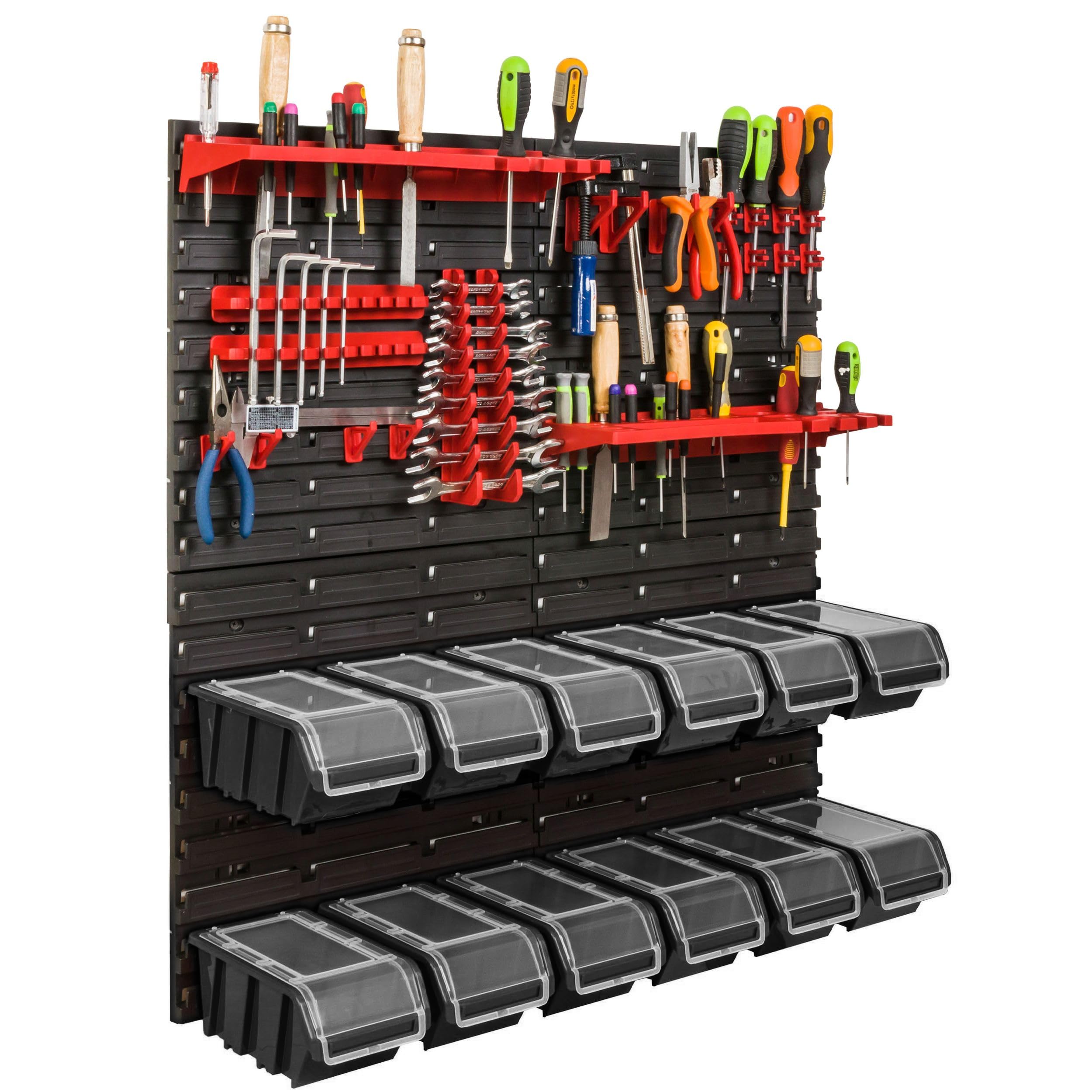 Système de rangement étagère d'atelier | 78 x 78 cm | Boîte de 12 pièces | Étagère murale avec supports à outils et boîtes empilables - Plaques murales extra solides - Étagère murale perforée -