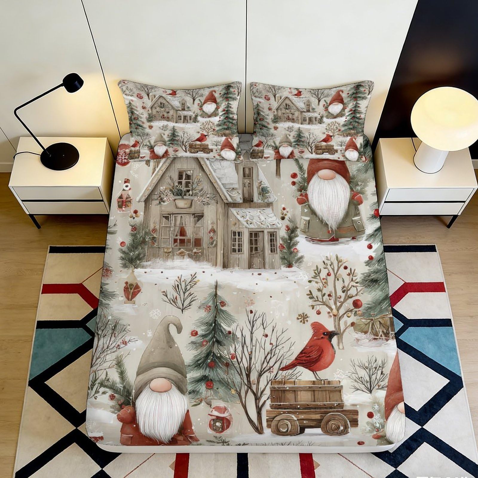 Jqzkxnhpbr Style-7 3D Printed Christmas Gnome Fitted Sheet Microfiber Cozy Winter House Mattress Cover For Bedroom Guest Room Decor 90X200x25cm
