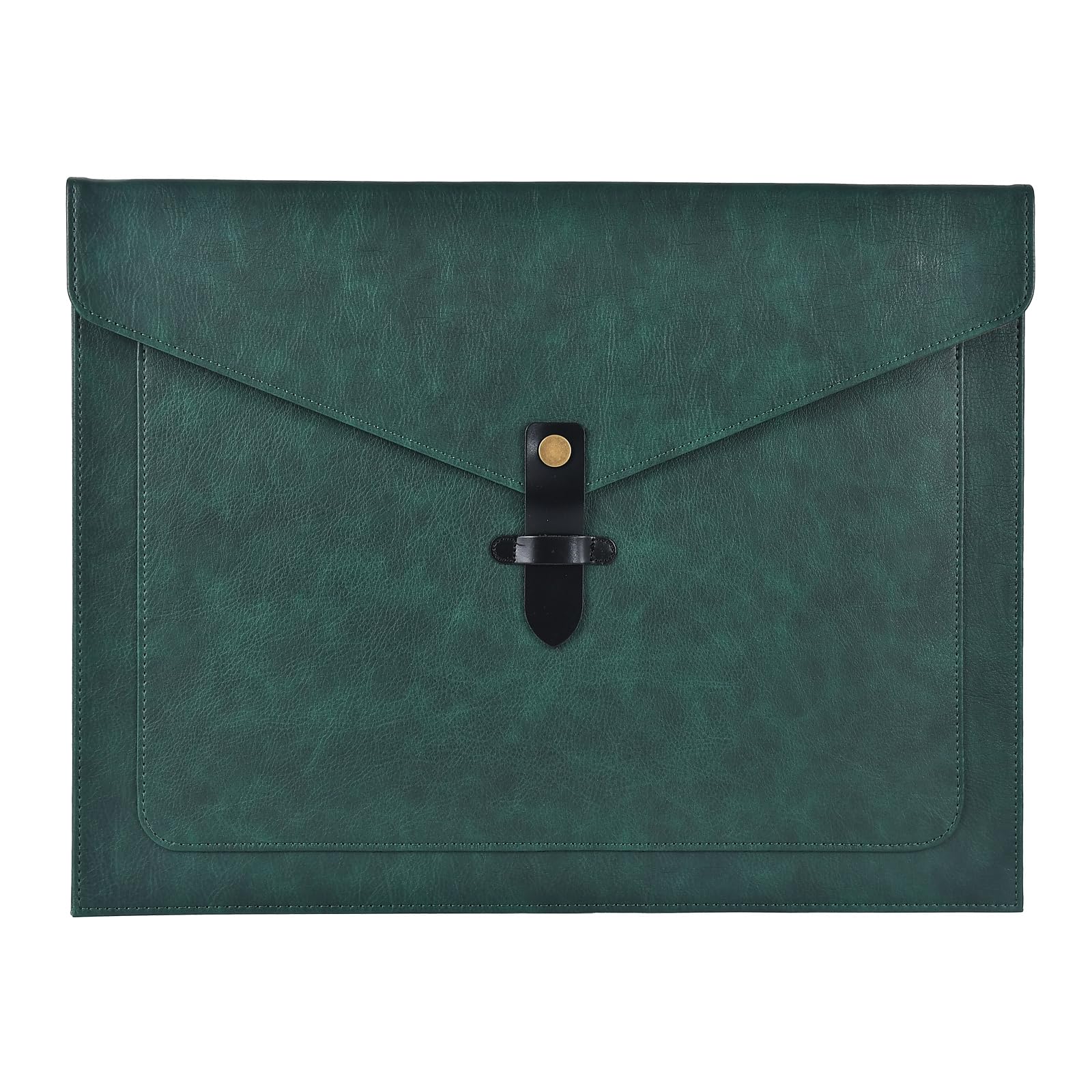 QiXin Green PU Leather File Folder, Snap Closure File Organizer, Important Document Folder with Pockets, Document Organizer, Laptop Sleeve Notebook