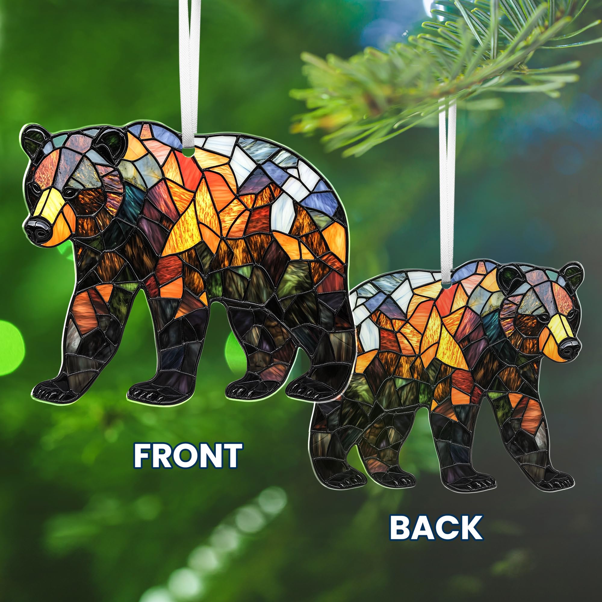 FLAGWIX Christmas Bear Gifts for Women - 2D Flat (Not 3D) Acrylic Christmas Ornaments 2025 Tree - Brown Bear Ornaments, Animal Lover Birthday Gifts for Women Men Mom Dad Friend, Animal Lovers Gift