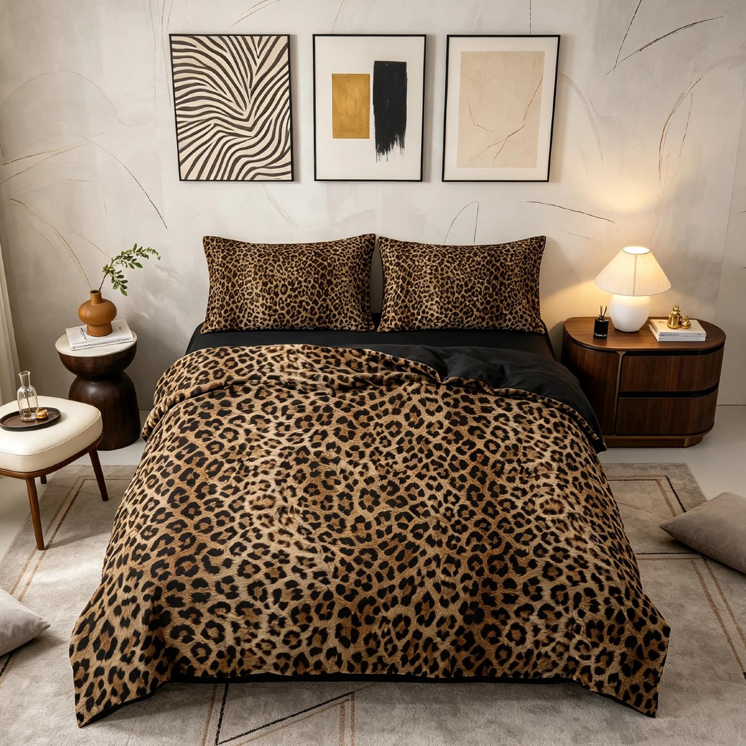 Juego de cama de leopardo, con estampado de gépardo, para niños, niñas, animales, funda nórdica de 220 x 240 cm, funda nórdica con cremallera