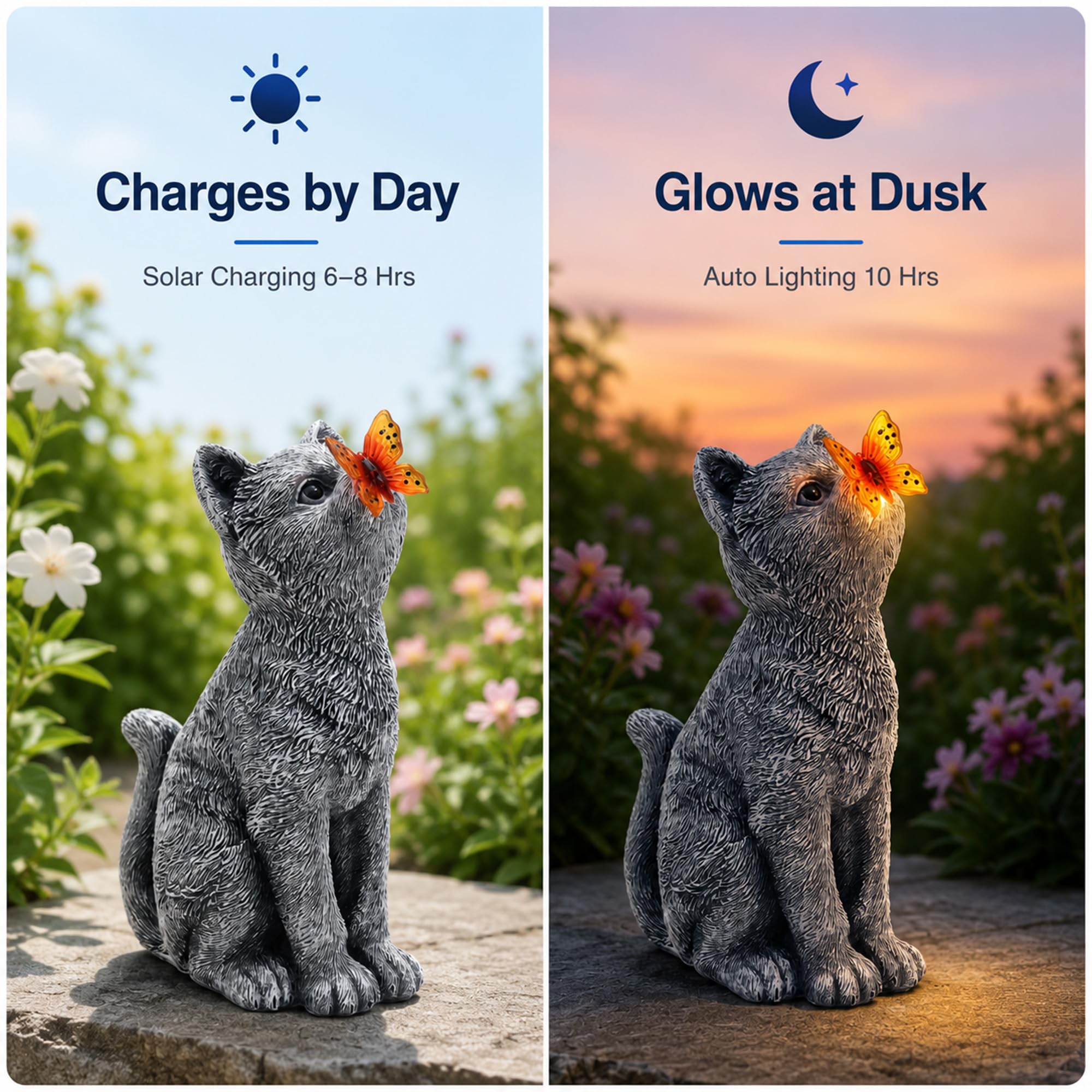 Statuette a forma di gatto con farfalle, decorazione da giardino per