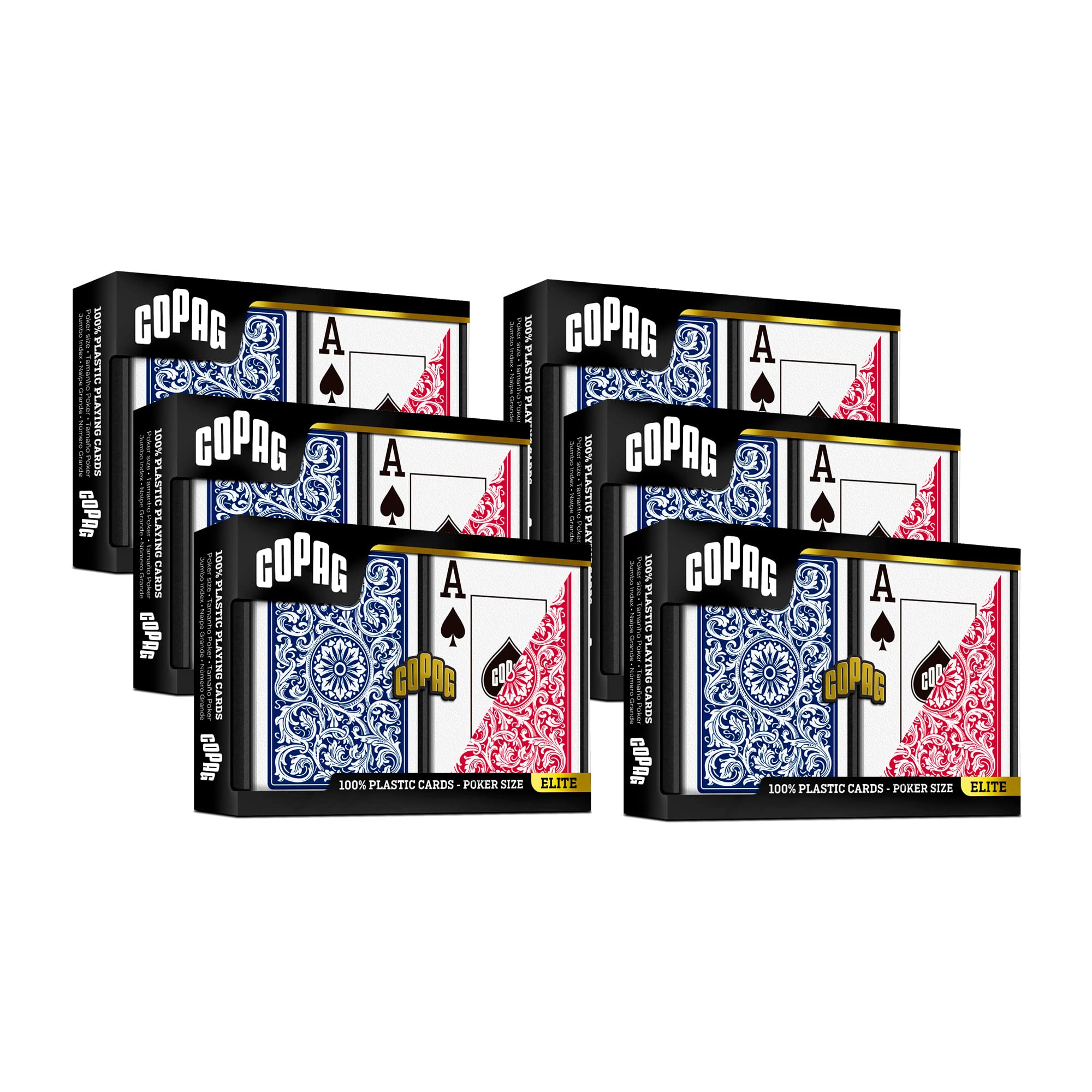 Copag1546 Design 100% Plastic Playing Cards, Poker Size (Standard) Red/Blue (Jumbo Index, 6 Sets)