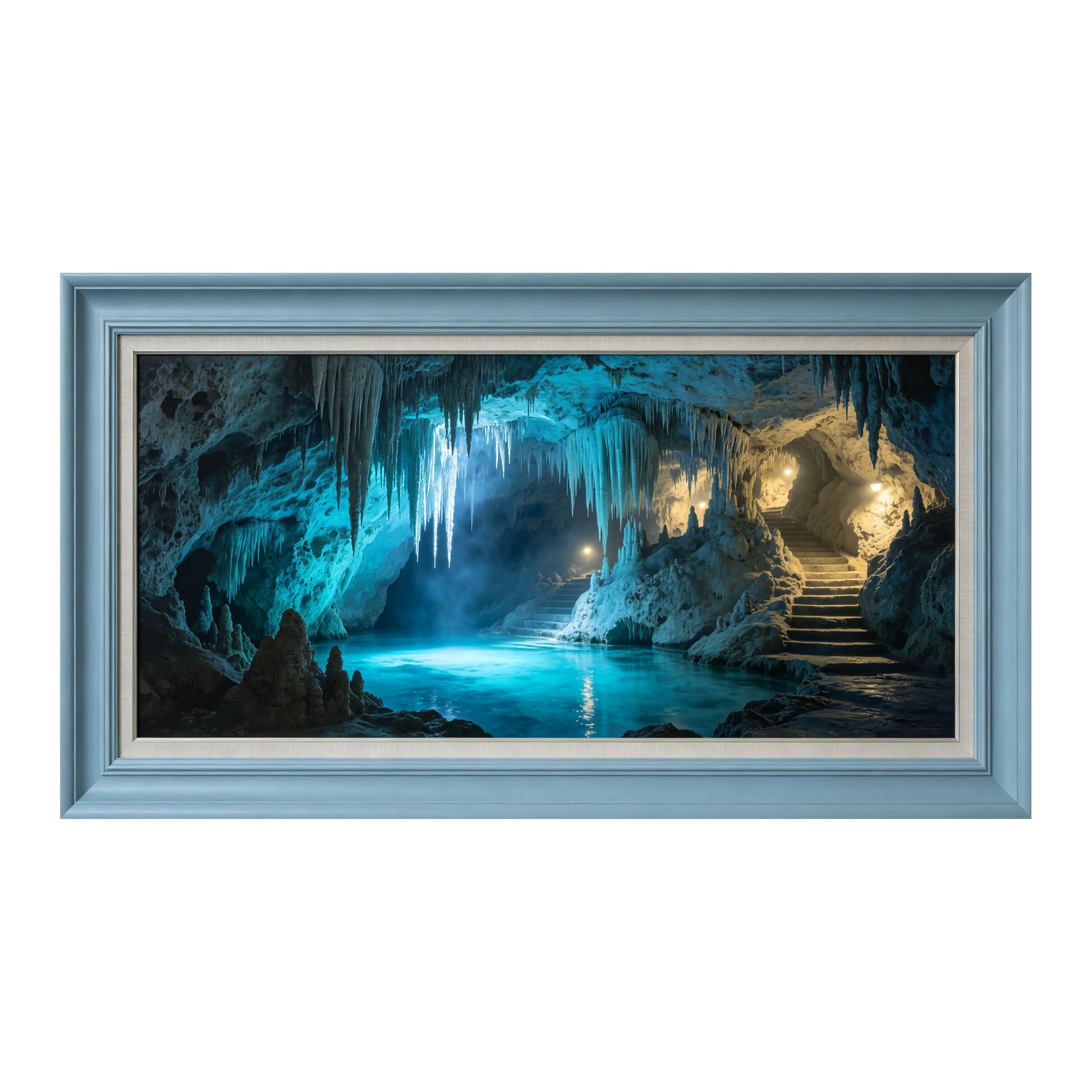 Yzpallescene Art260711235 3D Framed Wall Art Ice Cave Underground Lagoon Stereoscopic Large Size Selfadhesive Removable Wall Decor Prints Artwork For Living Room Bedroom Office