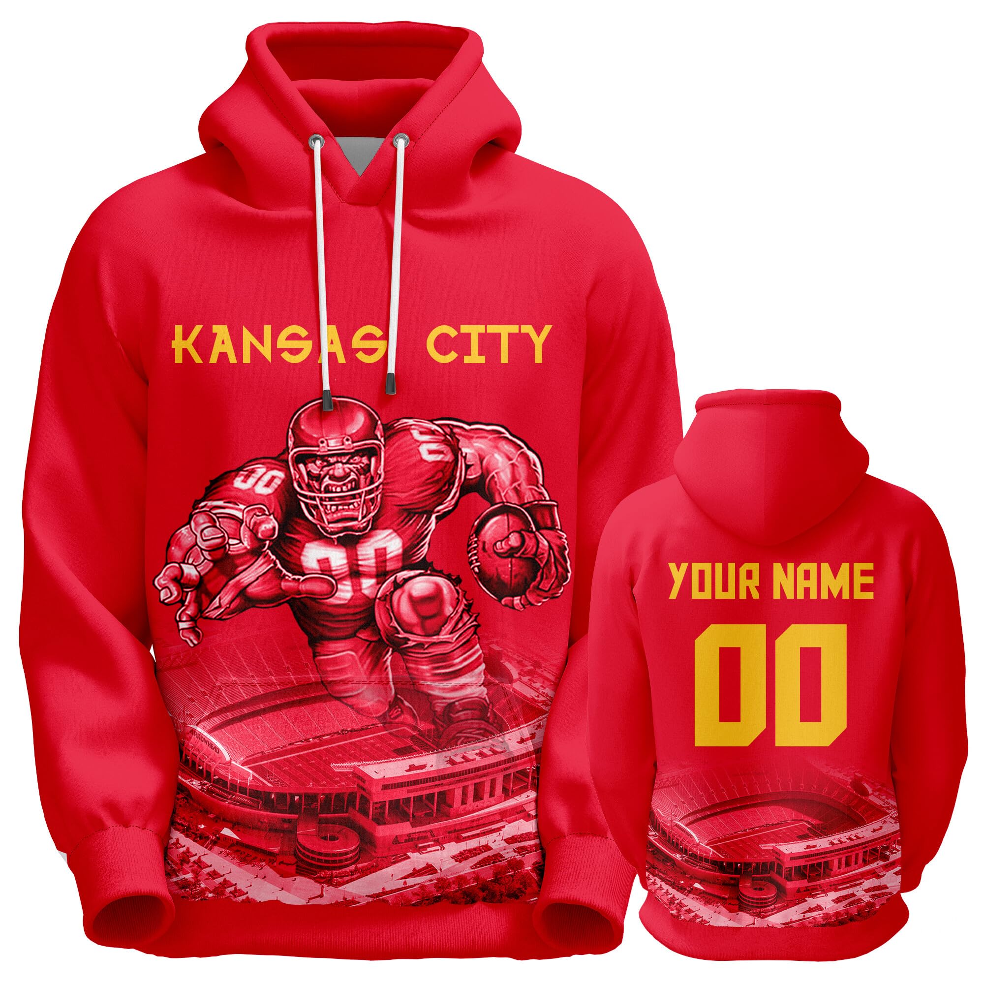 Ofxxu Custom Football Hoodies Personalized 3D Mascot Sweatshirts Rugby Gifts for Men Women Youth Add Your Name and Number