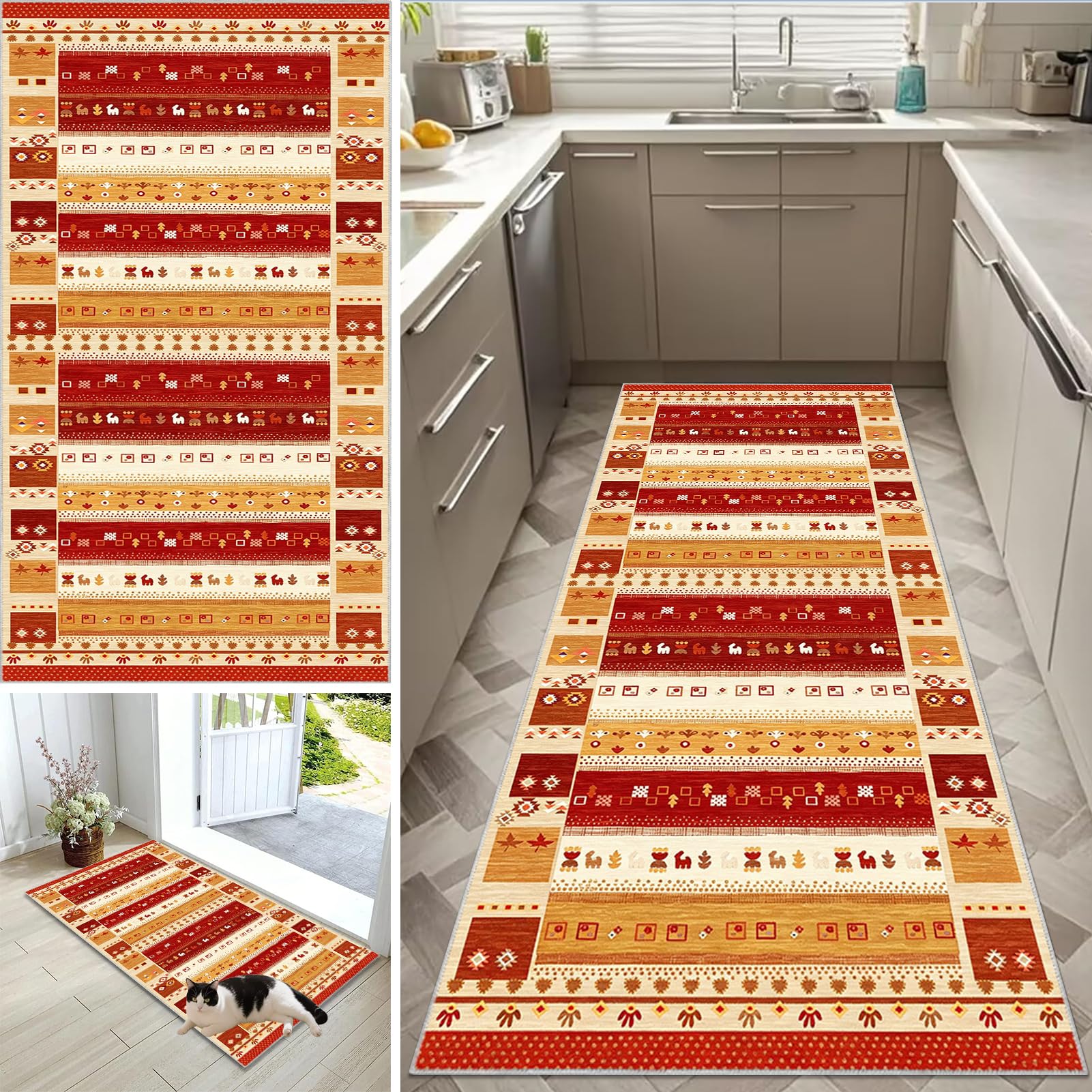 Alfombra Corredor Lavable con Base Antideslizante de 60 x 300 cm para Cocina