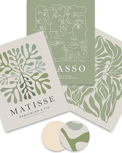 Decoración de habitación verde salvia, juego de 3 arte de pared de Henri Matisse sin marco, impresiones en lienzo de calidad real de Picasso para 11