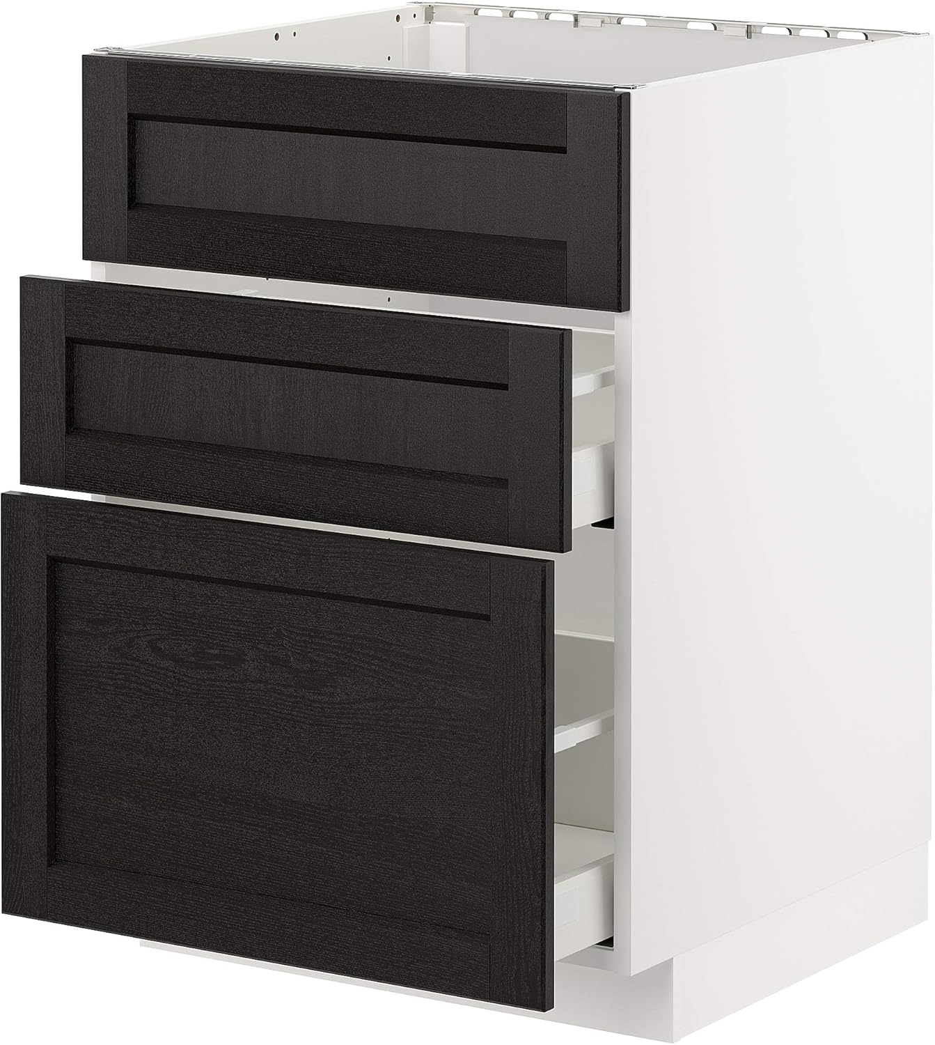 METOD/MAXIMERA base cab f sink+3 fronts/2 drawers, 60x60 cm, white/Lerhyttan black stained