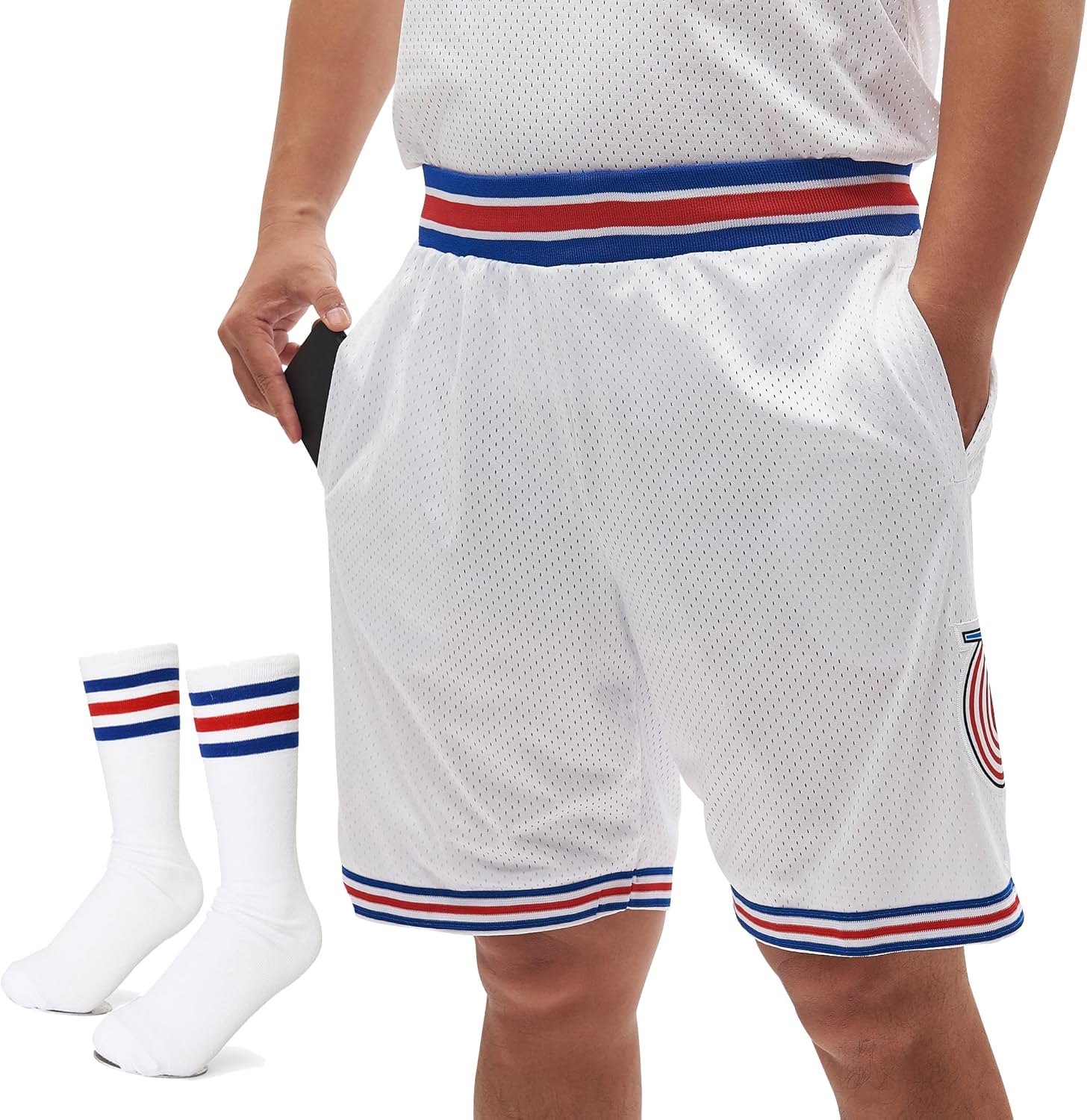 Mens Bugs Basketball Shorts 90s Halloween Bunny Space Movie Mesh Sports Squad Shorts for Adult White S-XXL