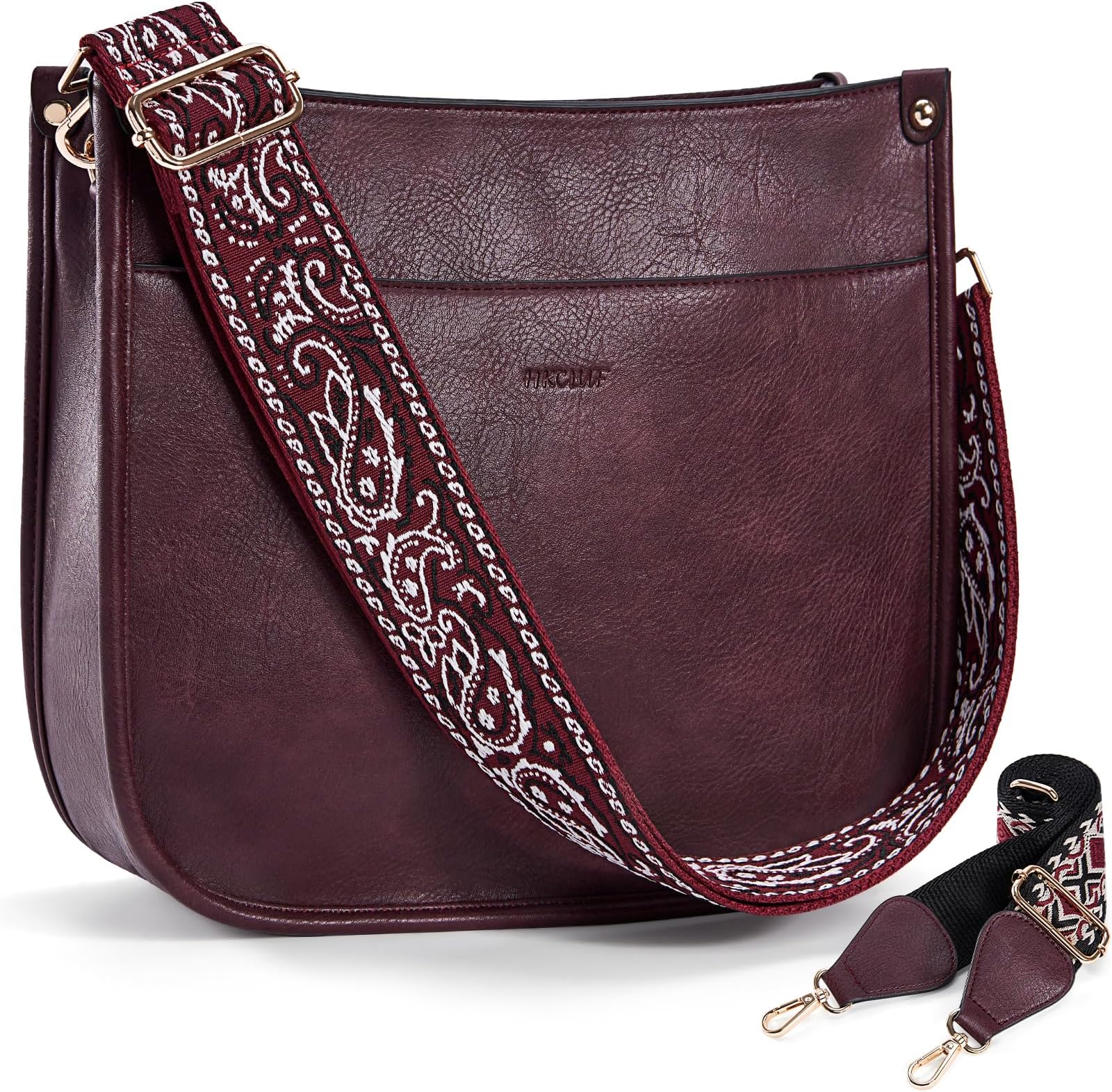 HKCLUFCrossbody Bags for Women Trendy Vegan Leather Hobo Handbags With 2PCS Adjustable Guitar Strap Shoulder Bucket Bags