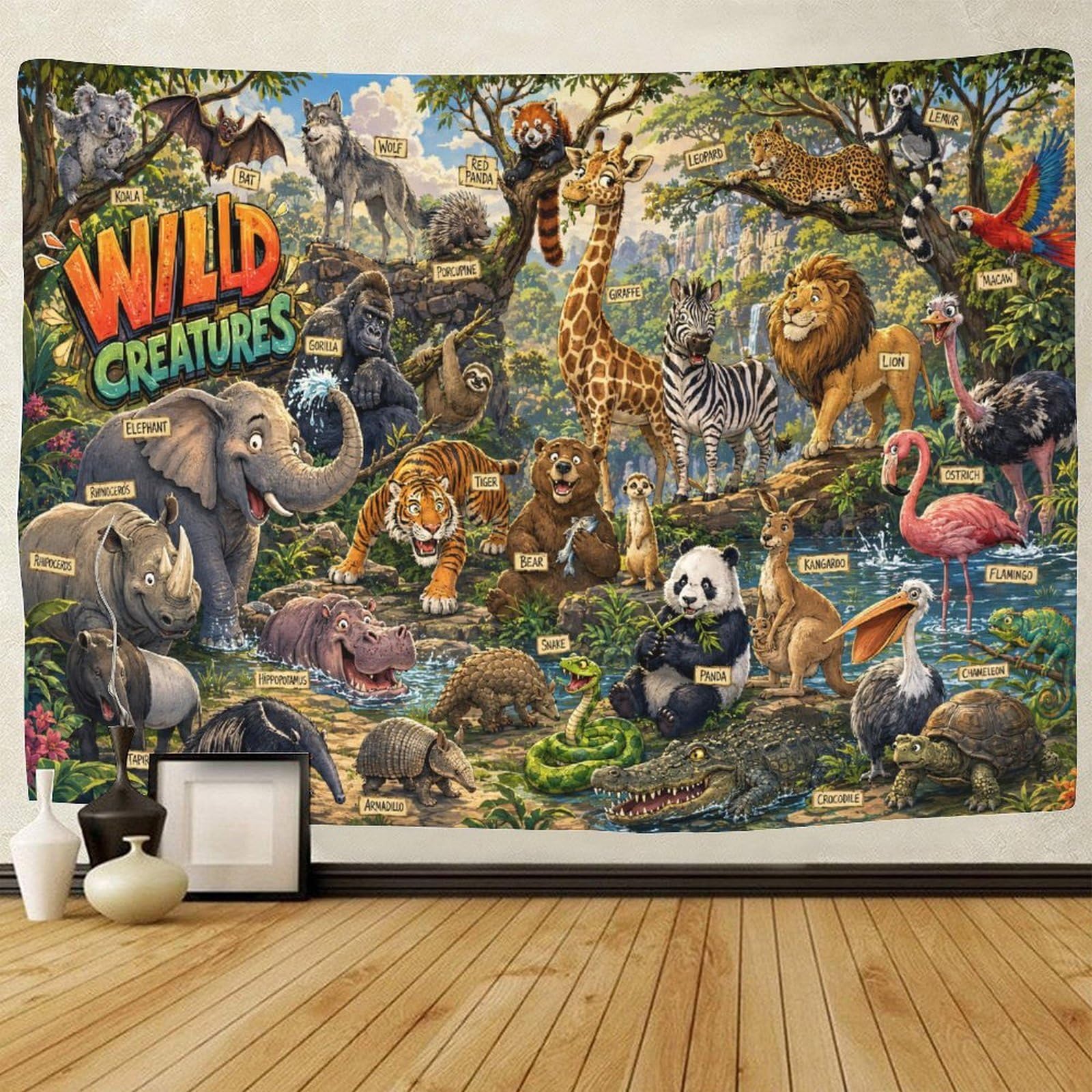 GPMNBCXZK Forest Animal Kingdom 3D Print Tapestry Wall Hanging Decor Wall Art Decor Tapestries Poster Curtain Living Room College Dorm 150cmx200cm