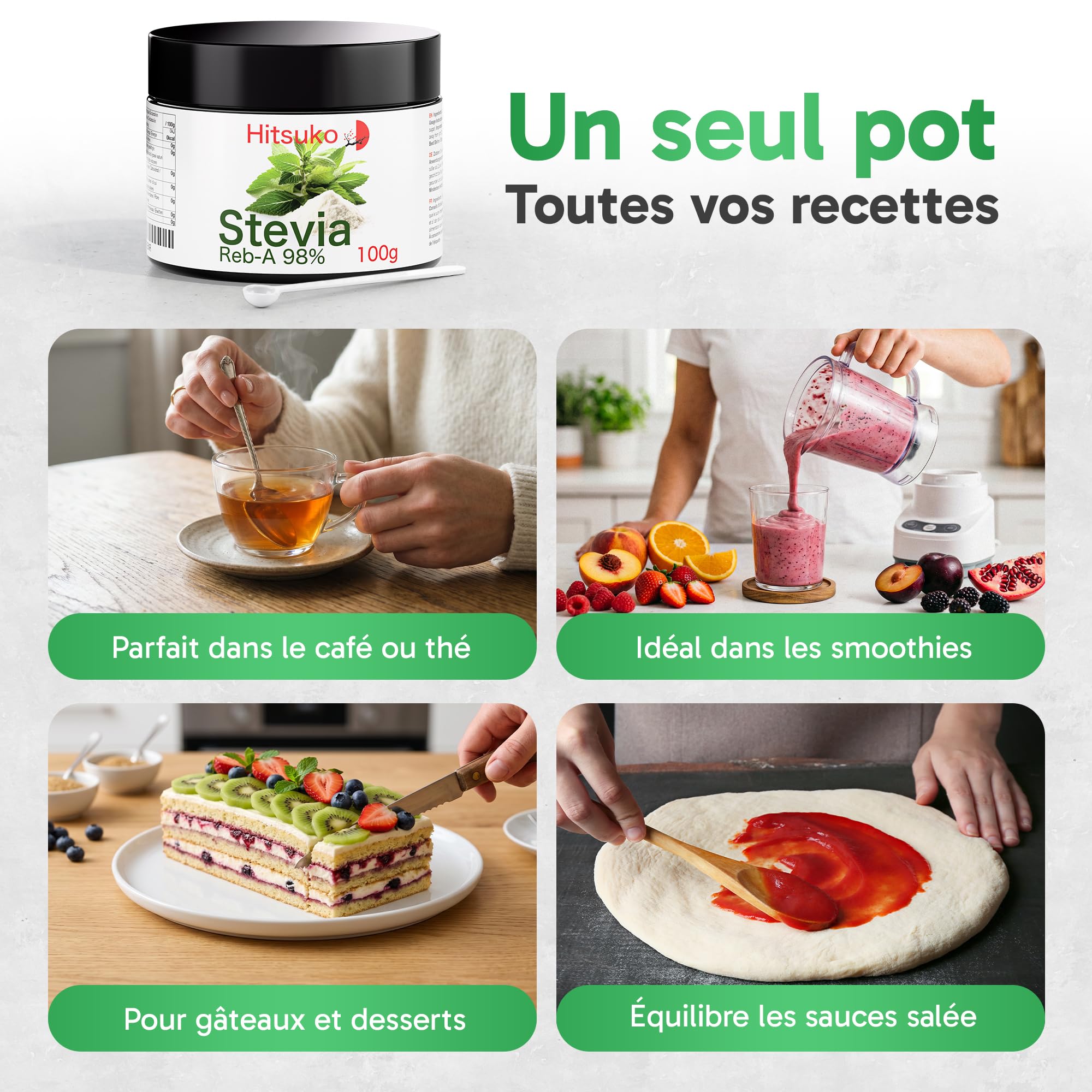Poudre de Stévia Ultra-Concentrée (100g) | RebA-98 Pur à 98% | 470x Plus Sucrant que le Sucre