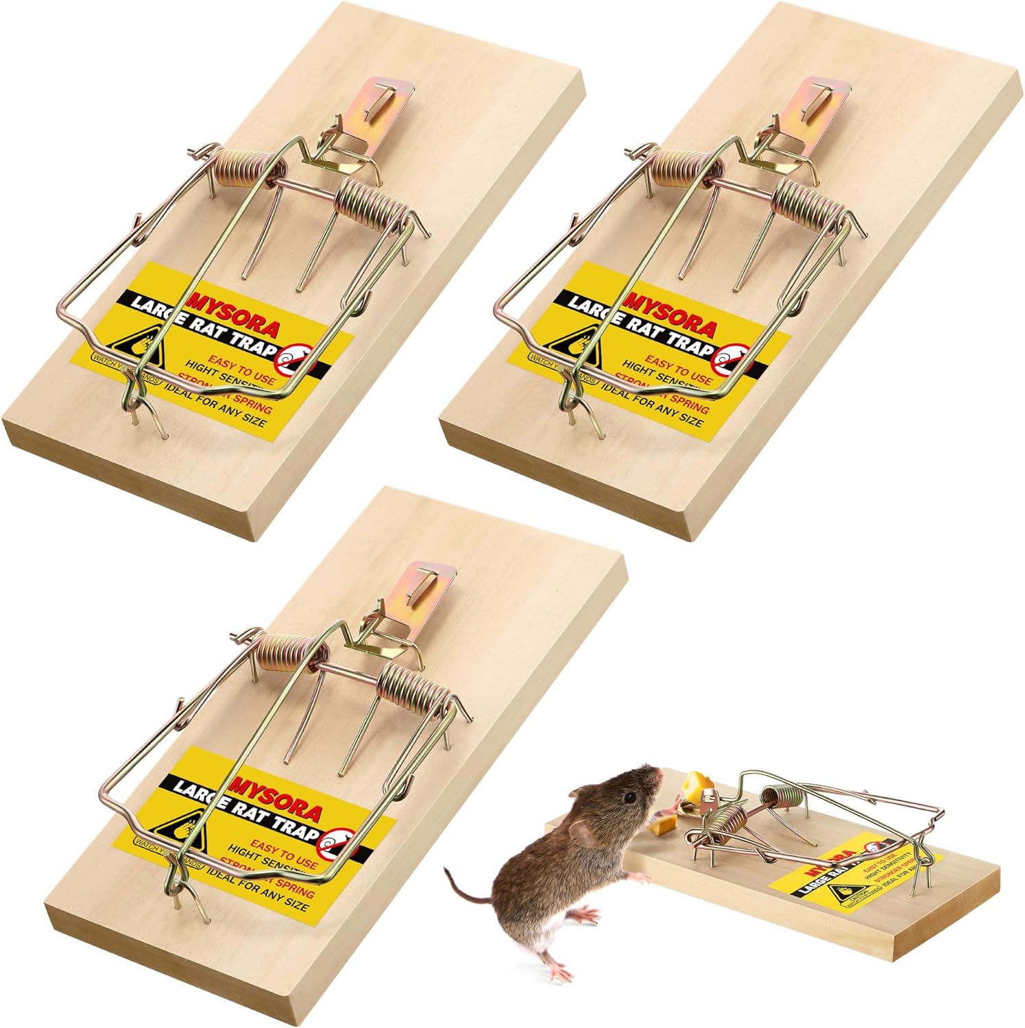 12 Pack Large Wooden Mouse Traps, Heavy Duty Rat Snap Traps with Metal Pedal, Sturdy Reusable Mousetraps for Fast Capture of Large Rats & Rodents, Safe for Indoor & Outdoor Use